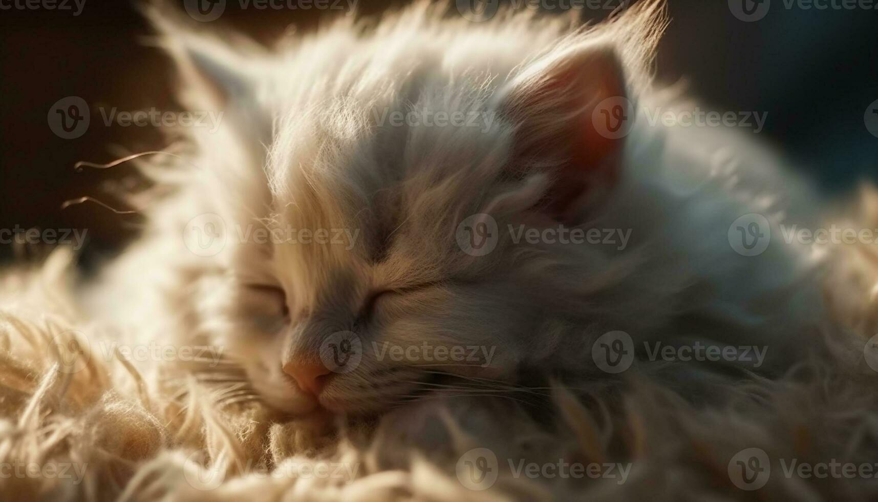 Cute domestic cat sleeping, fur softness, striped, staring outdoors generated by AI photo