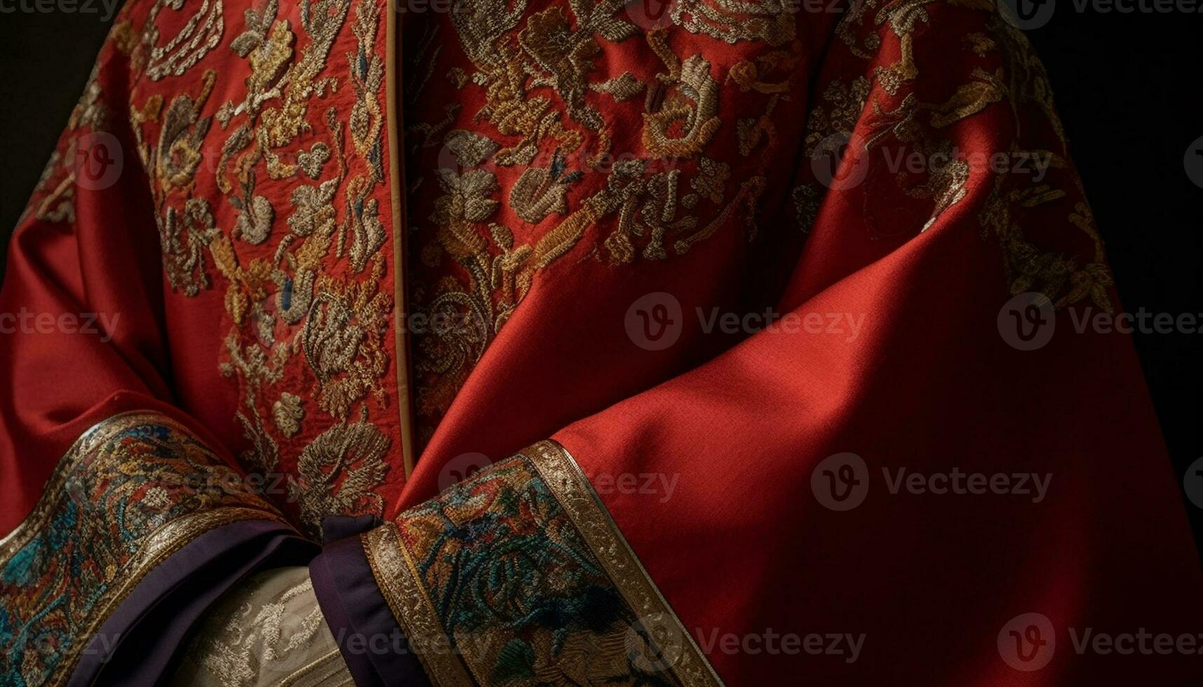 Silk robe, embroidered sari, vibrant colors, elegant clothing, indigenous culture generated by AI photo