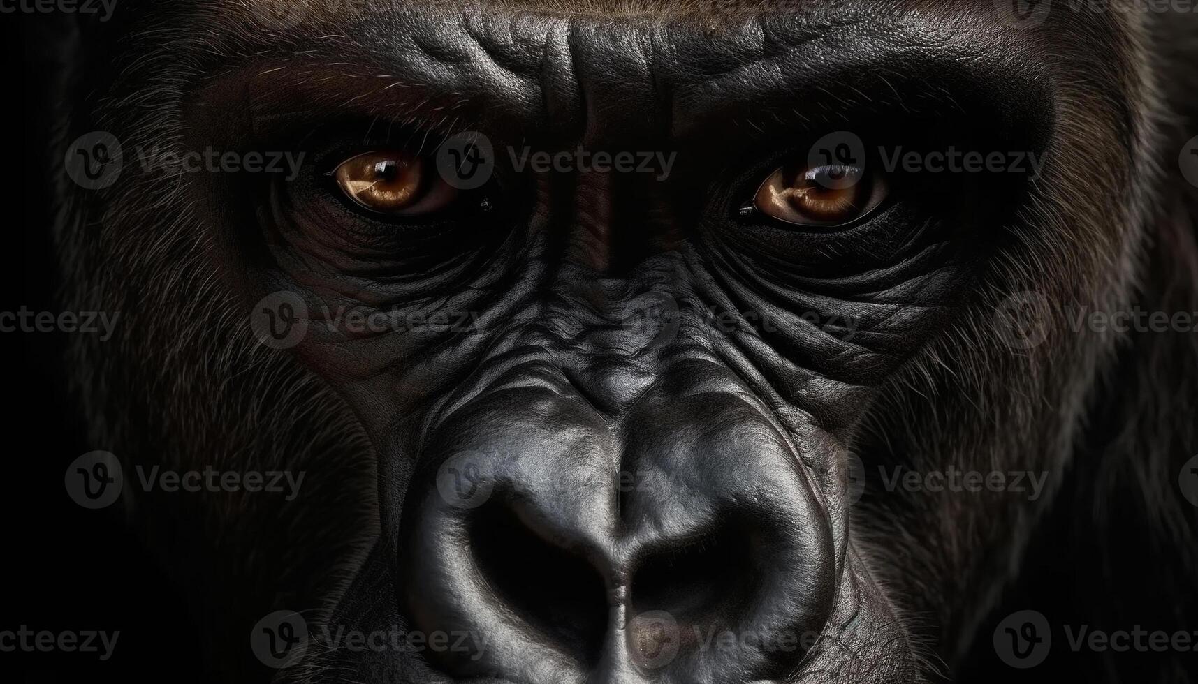 Sadness in the eyes of an endangered mandrill, a large primate generated by AI photo