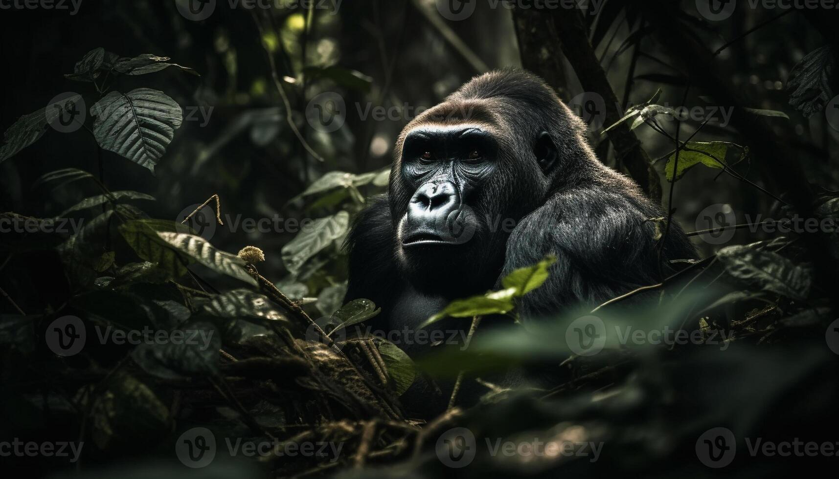 Primate in tropical rainforest, a cute monkey sitting on tree generated by AI photo