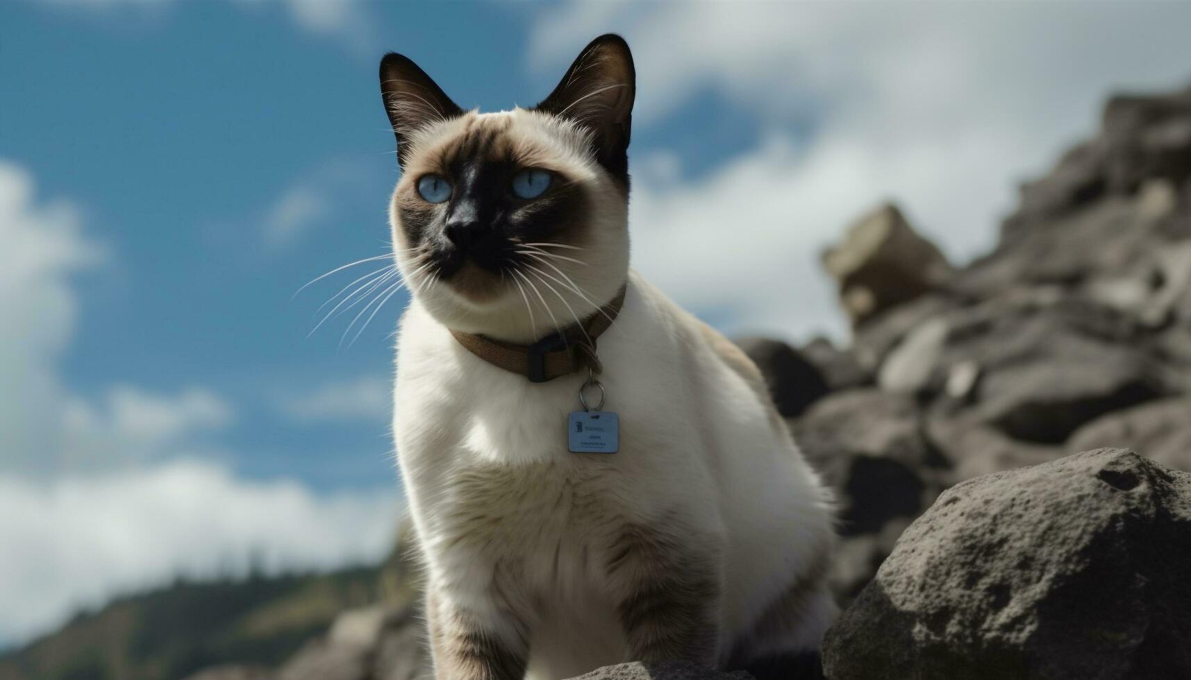 Cute kitten sitting in grass, staring at camera with curiosity generated by AI photo