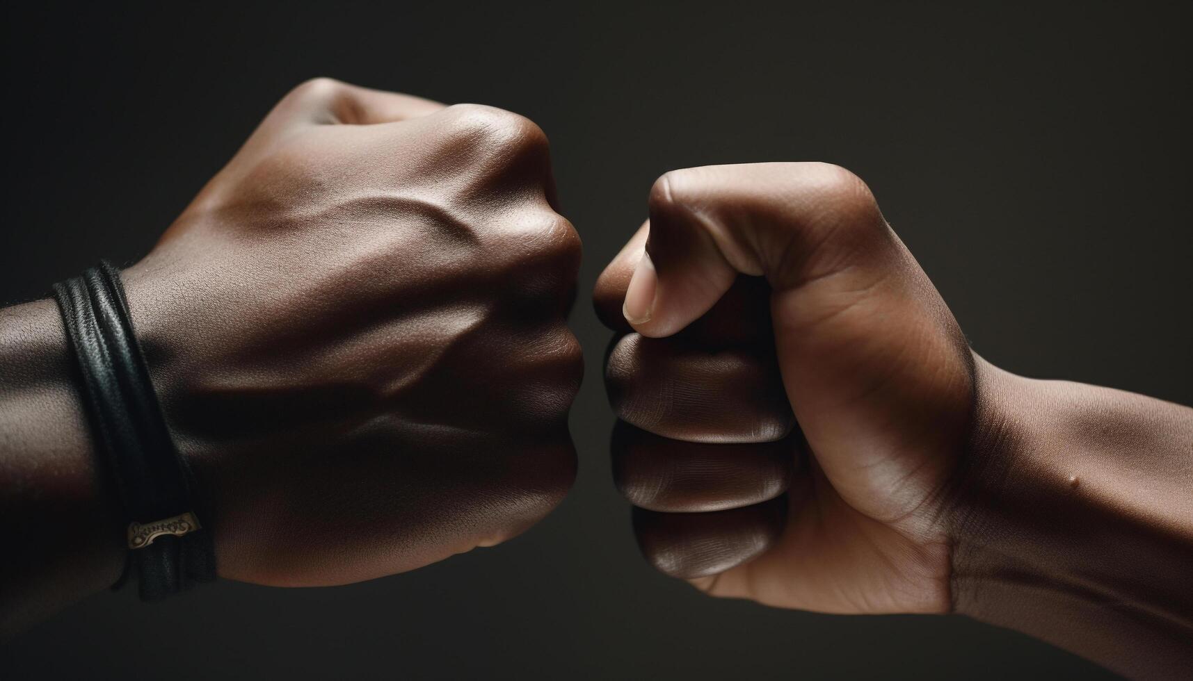 Two fists symbolize teamwork and cooperation for success in business generated by AI photo