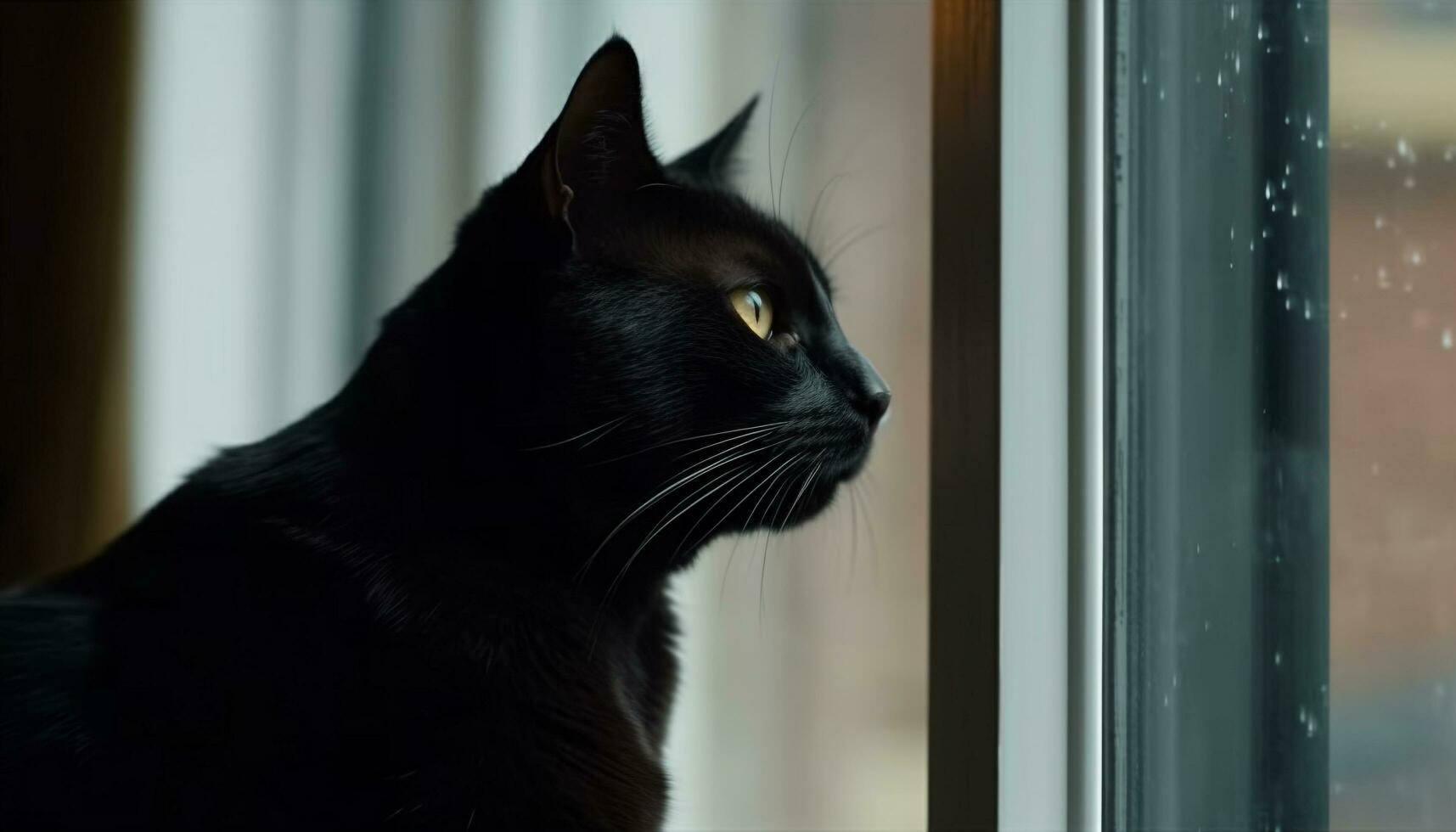 linda gatito sentado en ventana umbral, curioso mediante el vaso generado por ai foto