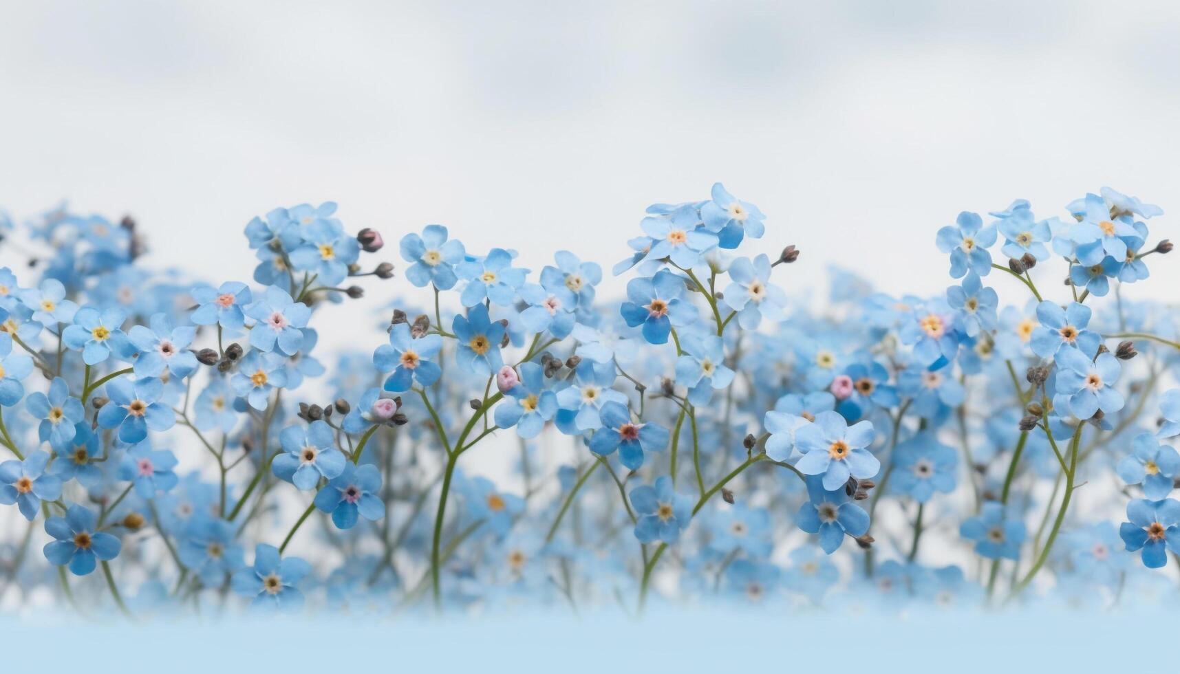 Nature beauty in a meadow blue flowers, green grass, yellow daisies generated by AI photo