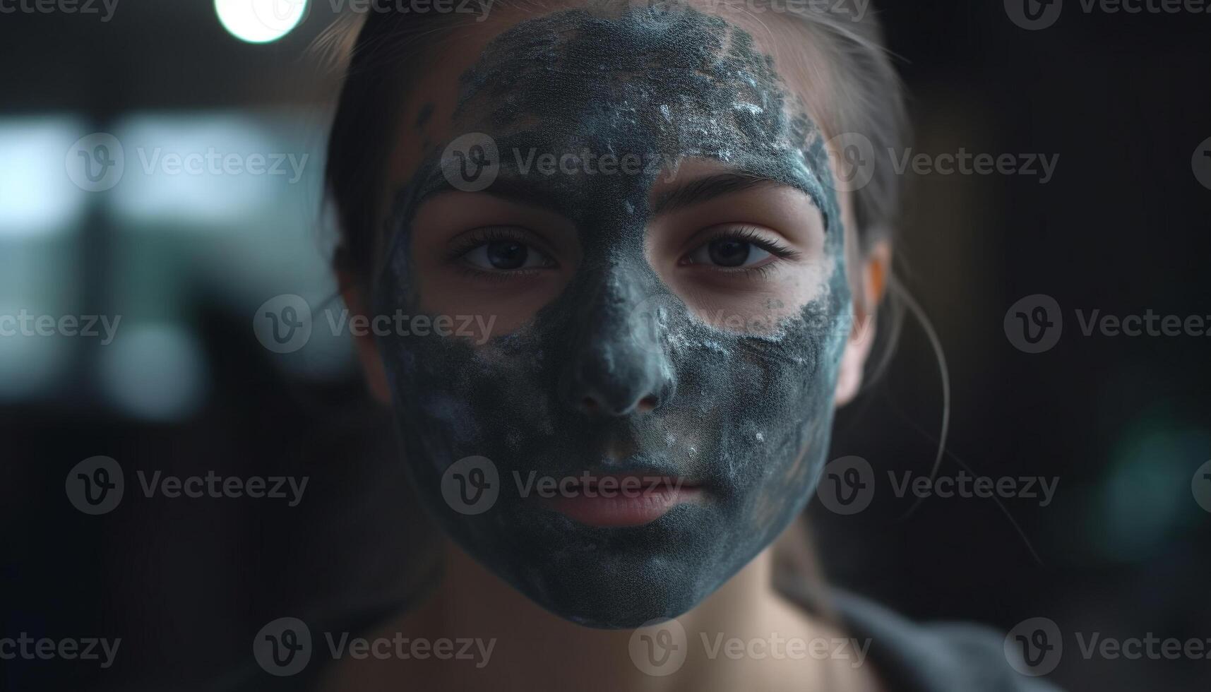 Young adult woman applying clay mask for skincare and relaxation generated by AI photo