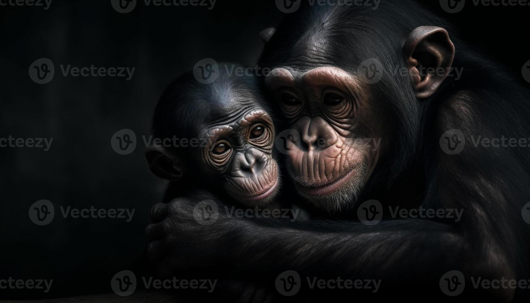 Cute young primate in the wild, looking at camera with love generated by AI photo