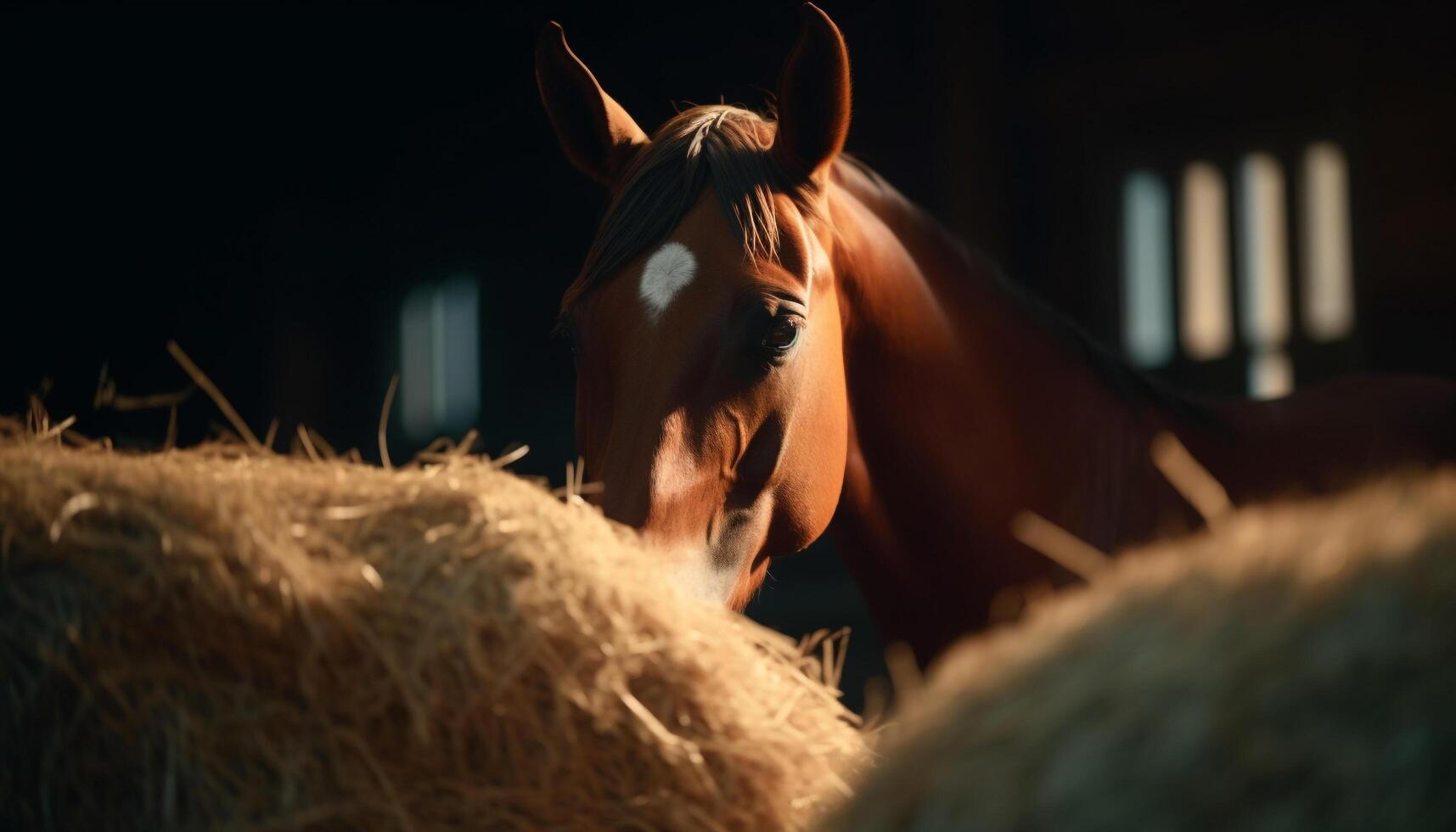 Horse grazing in a meadow, enjoying the beauty of nature generated by AI photo