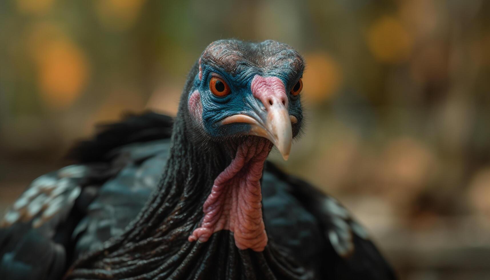 A close up portrait of a colorful bird beak and feather generated by AI photo