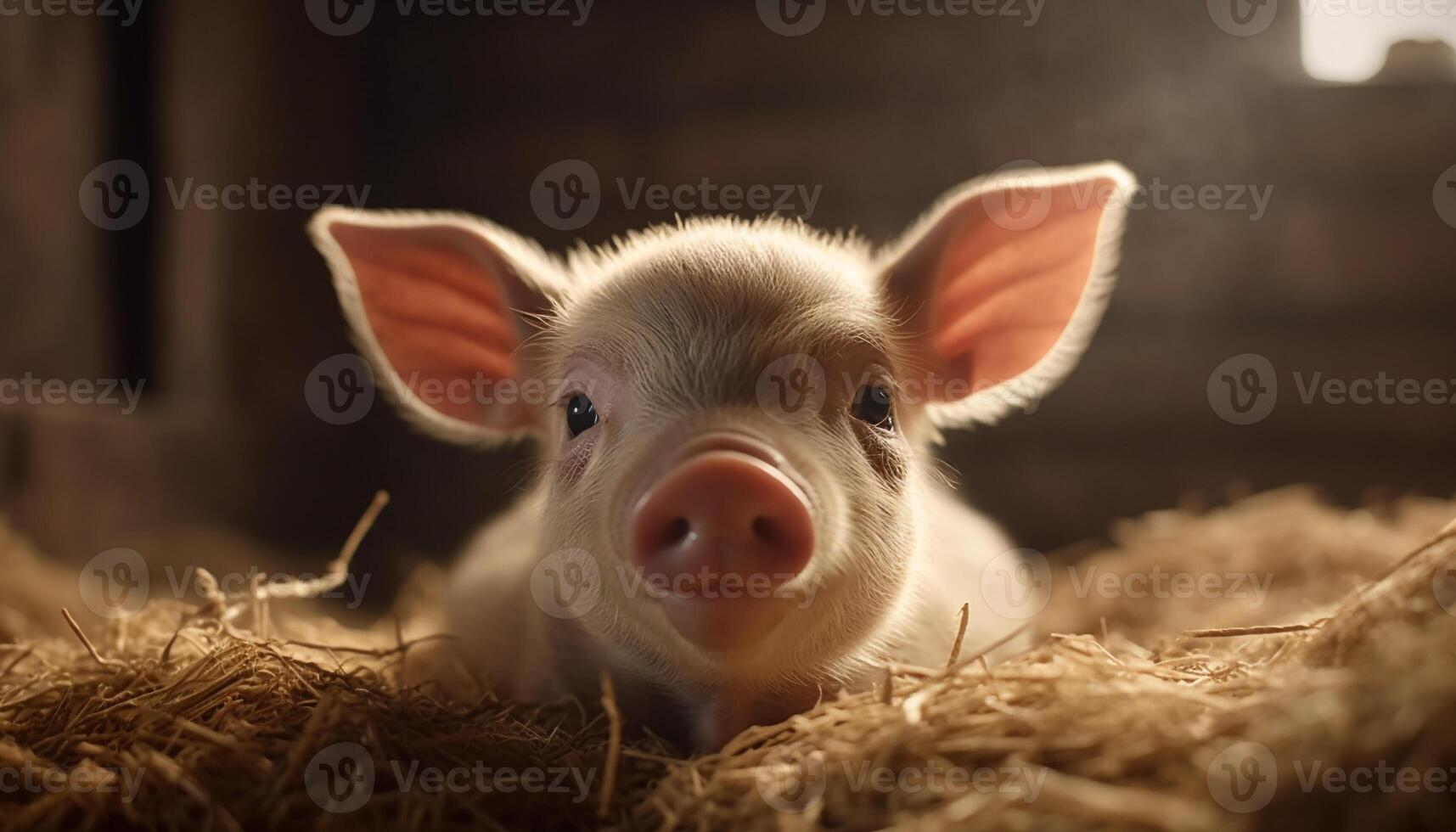 Cute piglet on a farm, surrounded by nature and livestock generated by AI photo