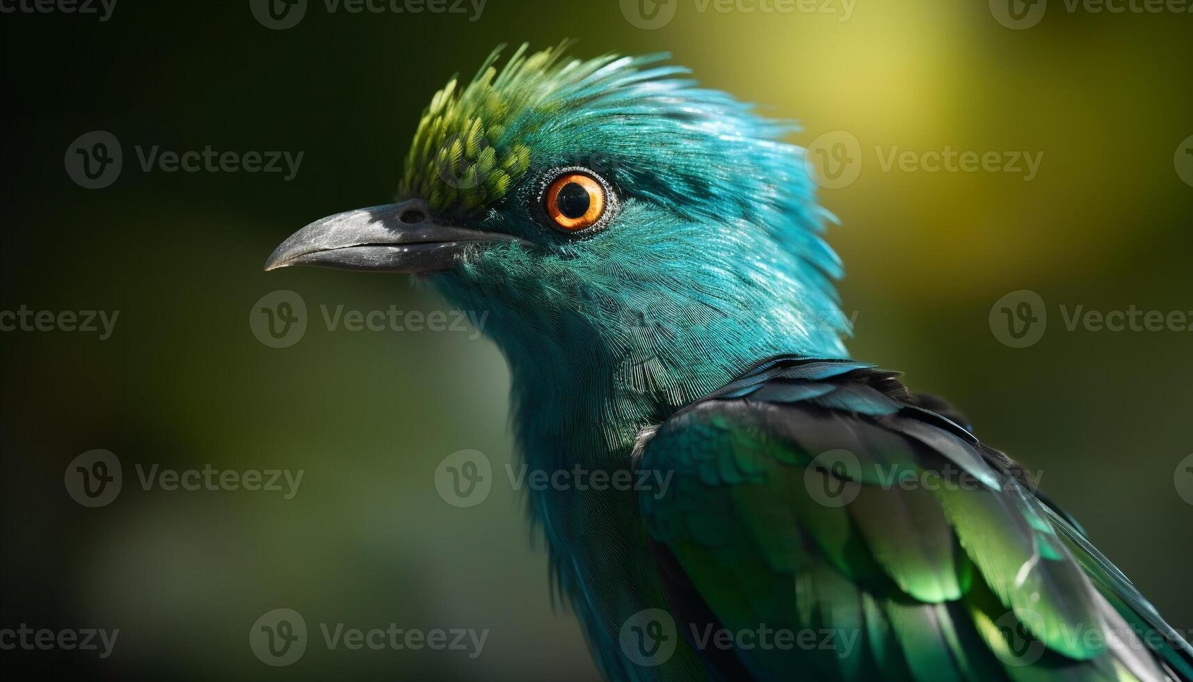 A vibrant blue macaw perching on a green branch in nature generated by AI photo