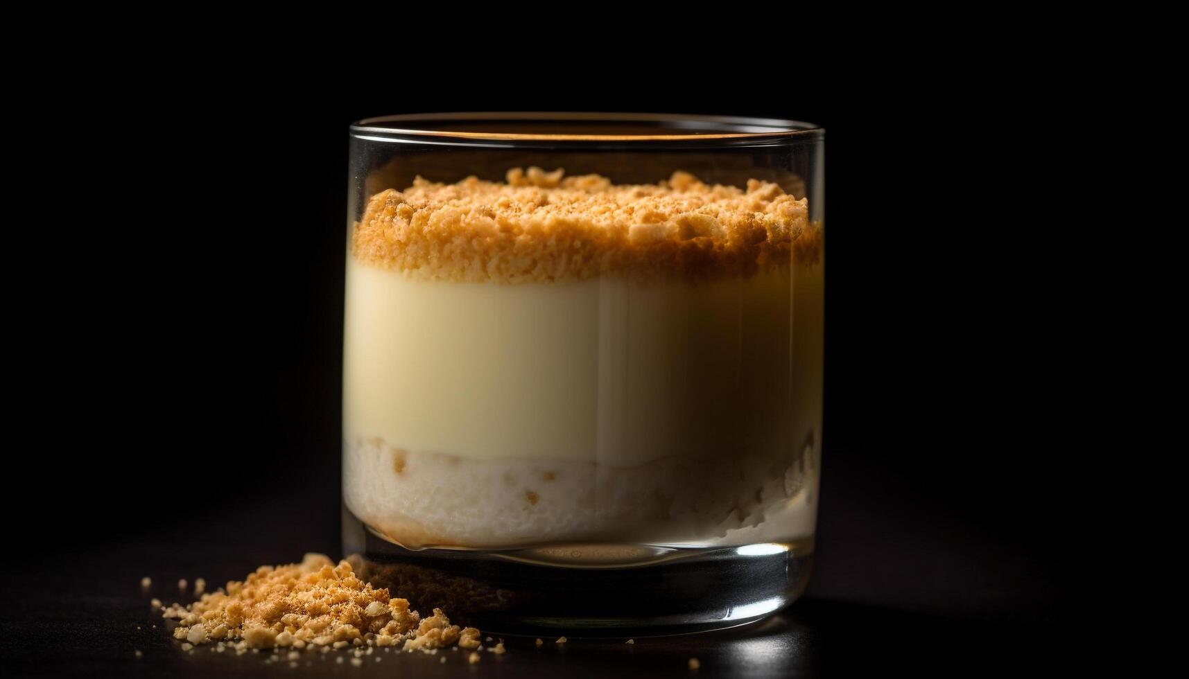 Gourmet dessert creamy mousse with fresh fruit on black background generated by AI photo