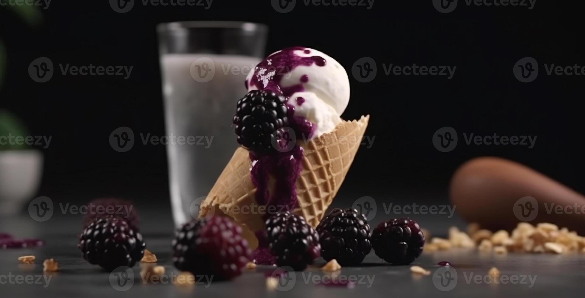 Healthy homemade frozen yogurt with fresh berries on a wooden table generated by AI photo