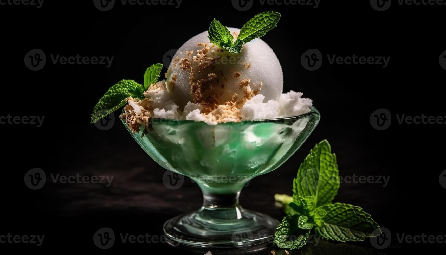 Mint leaf culinary dessert, ice fruit bowl, sweet food freshness generated by AI photo