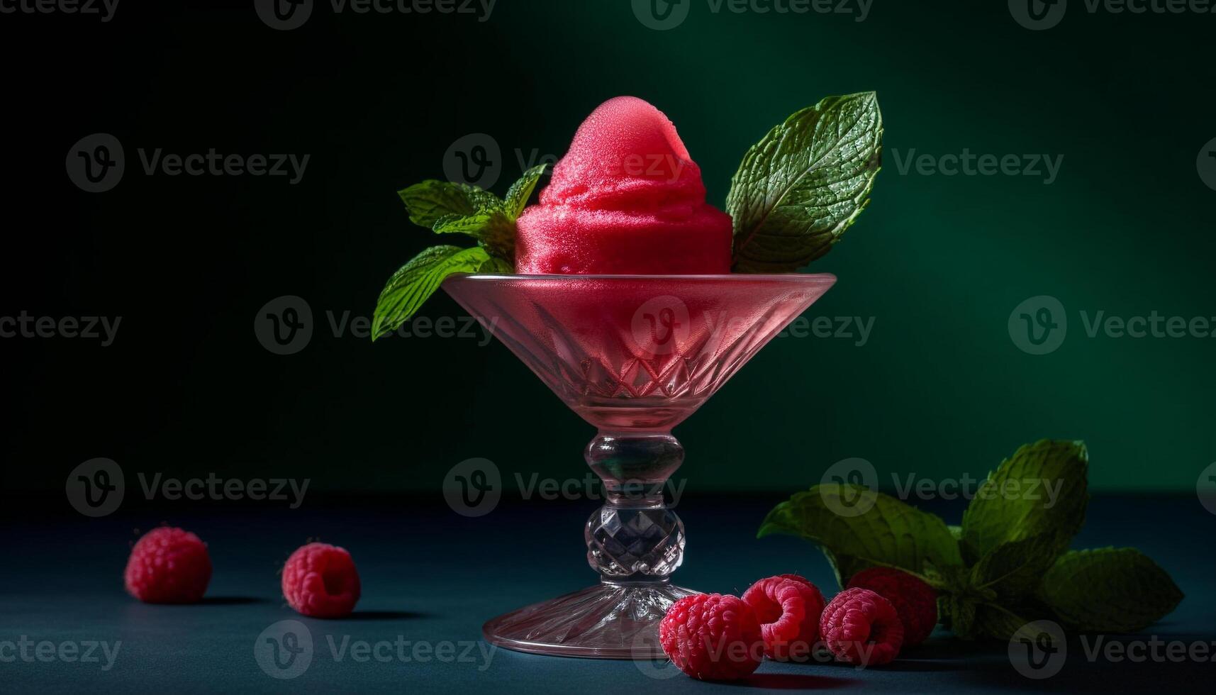 Fresh raspberry ice cream, a sweet and refreshing gourmet dessert generated by AI photo