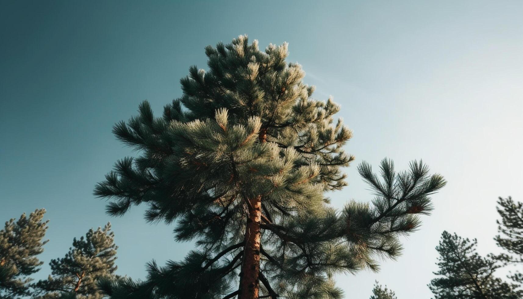 un majestuoso pino árbol soportes alto en el tranquilo bosque generado por ai foto