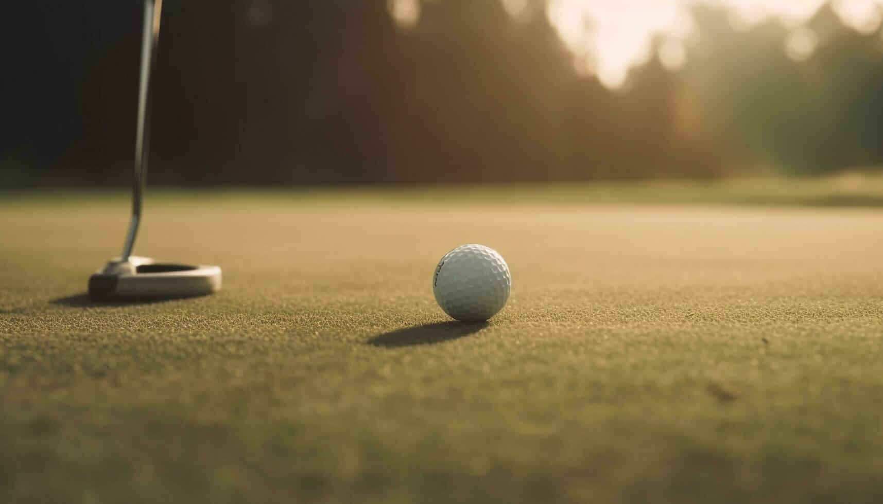Golfers enjoy outdoor sport on green grass with golf ball generated by AI photo