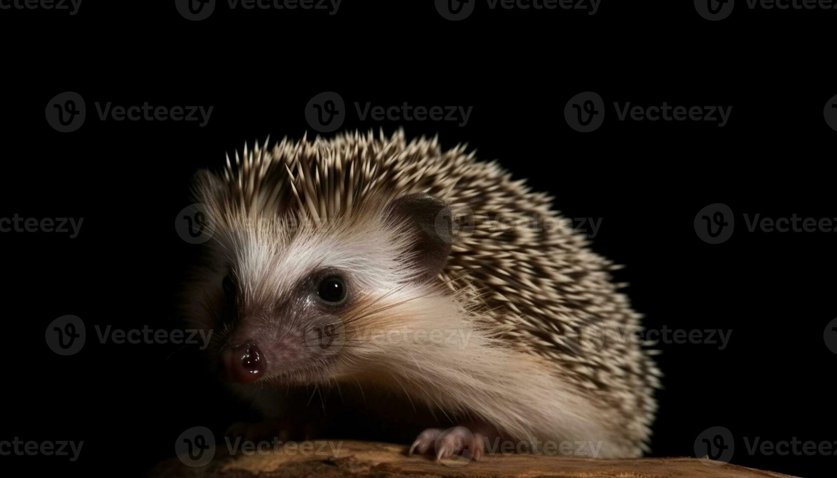 Cute hedgehog with bristles, small and furry, looking at camera generated by AI photo