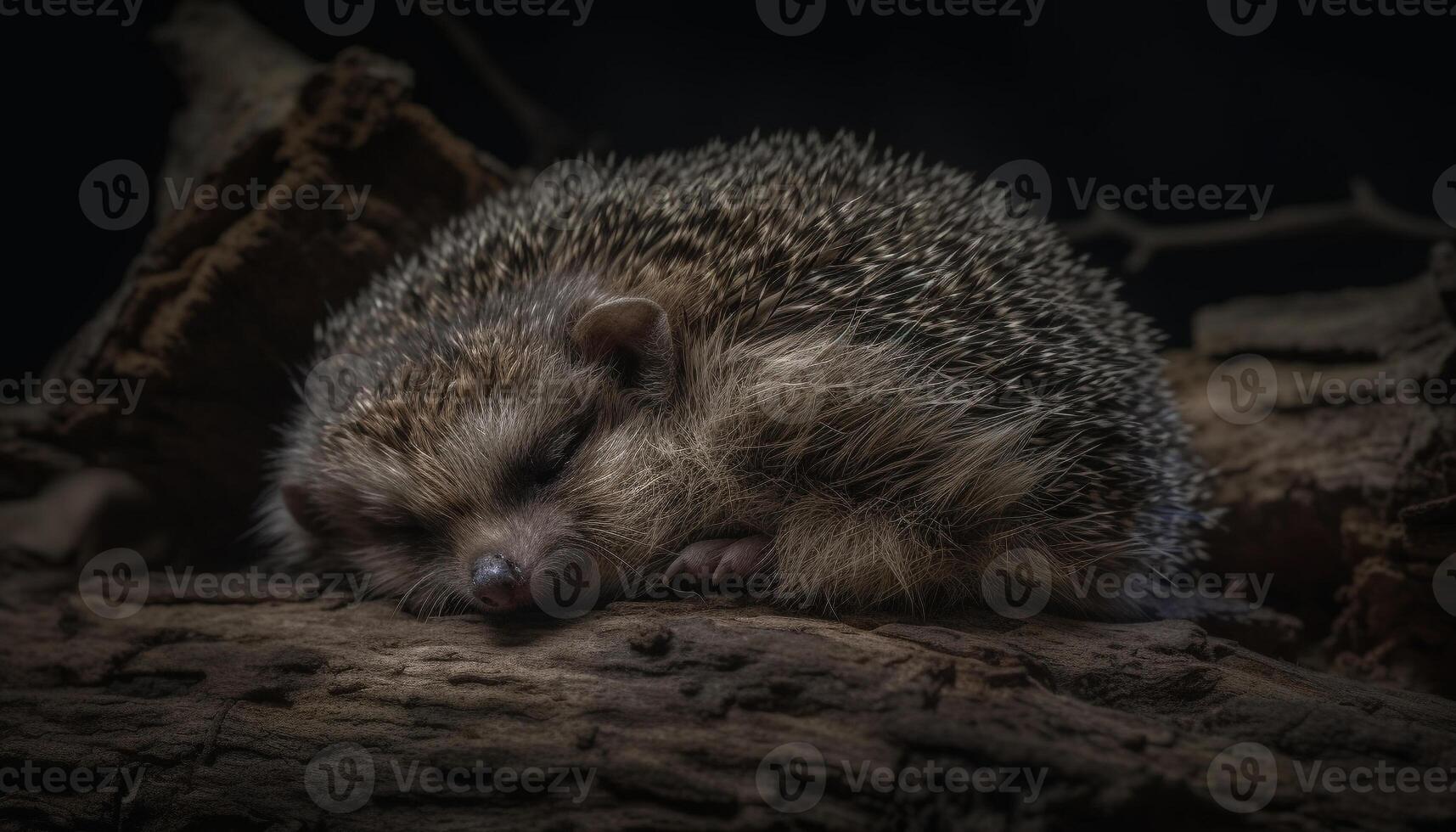 linda pequeño erizo, con cerdas, dormido pacíficamente en naturaleza generado por ai foto