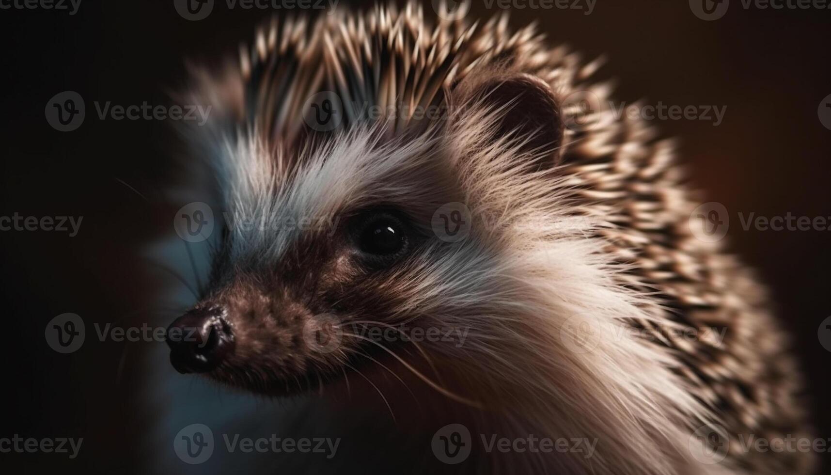 linda pequeño erizo, peludo y esponjoso, mirando a el cámara generado por ai foto