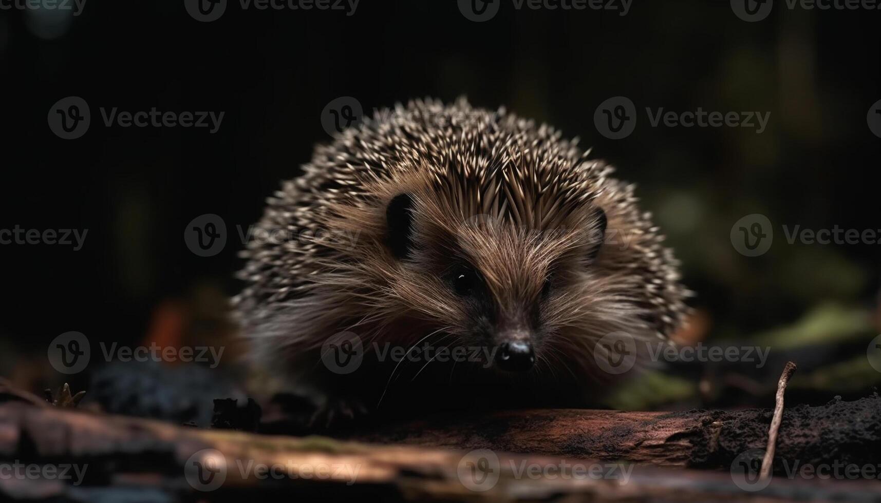 Cute hedgehog in nature, small mammal with bristles and fur generated by AI photo