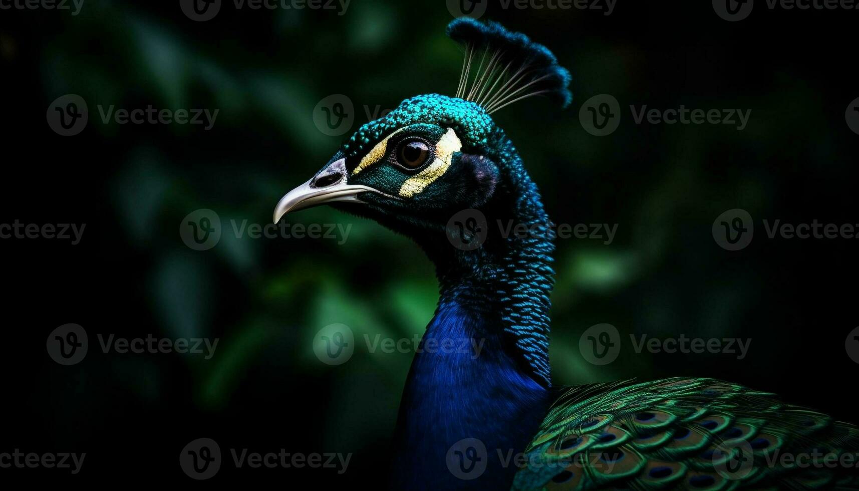 A majestic peacock displays vibrant colors in nature elegant portrait generated by AI photo