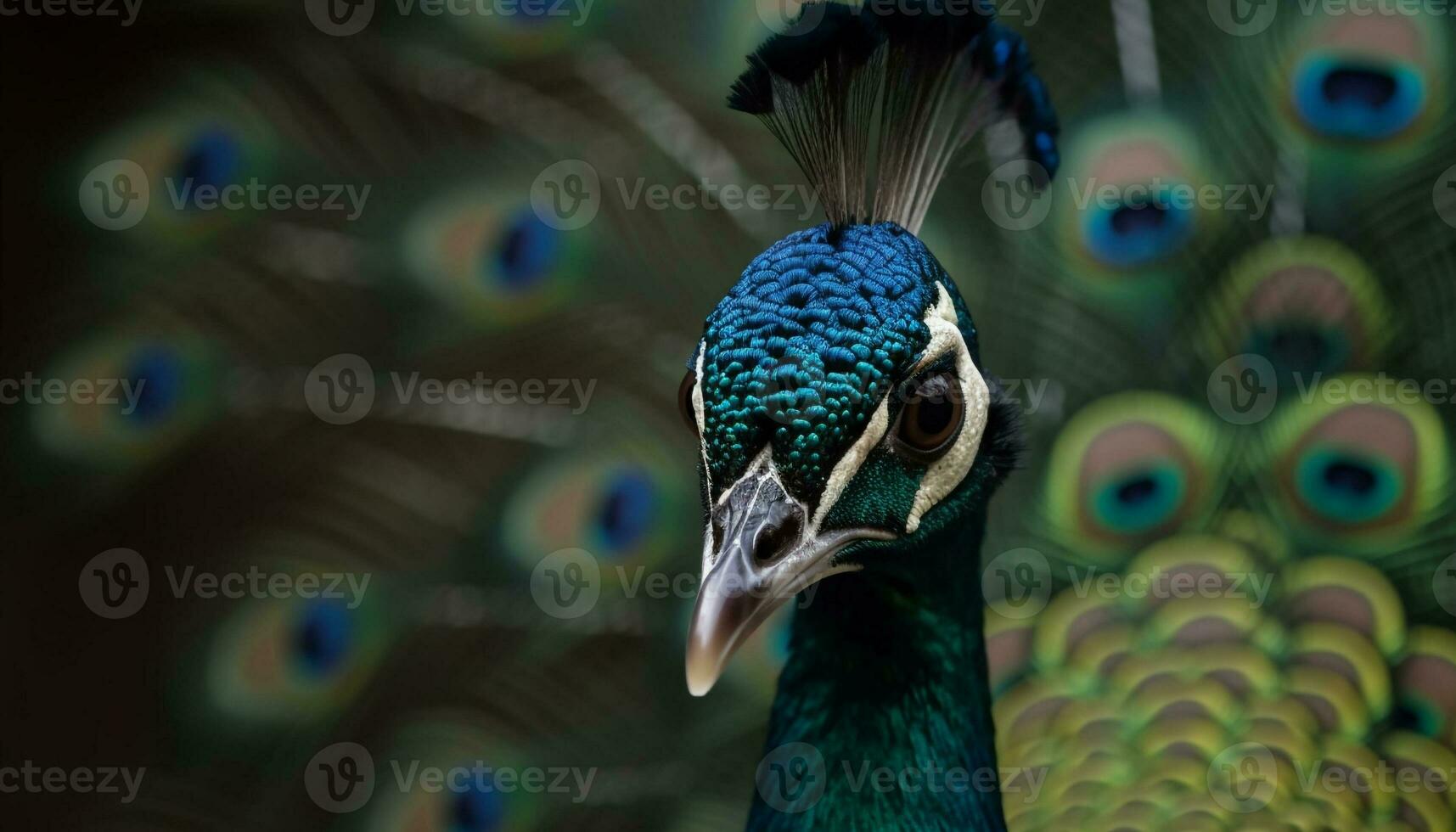 Majestic peacock displays vibrant colors, showcasing nature beauty and elegance generated by AI photo
