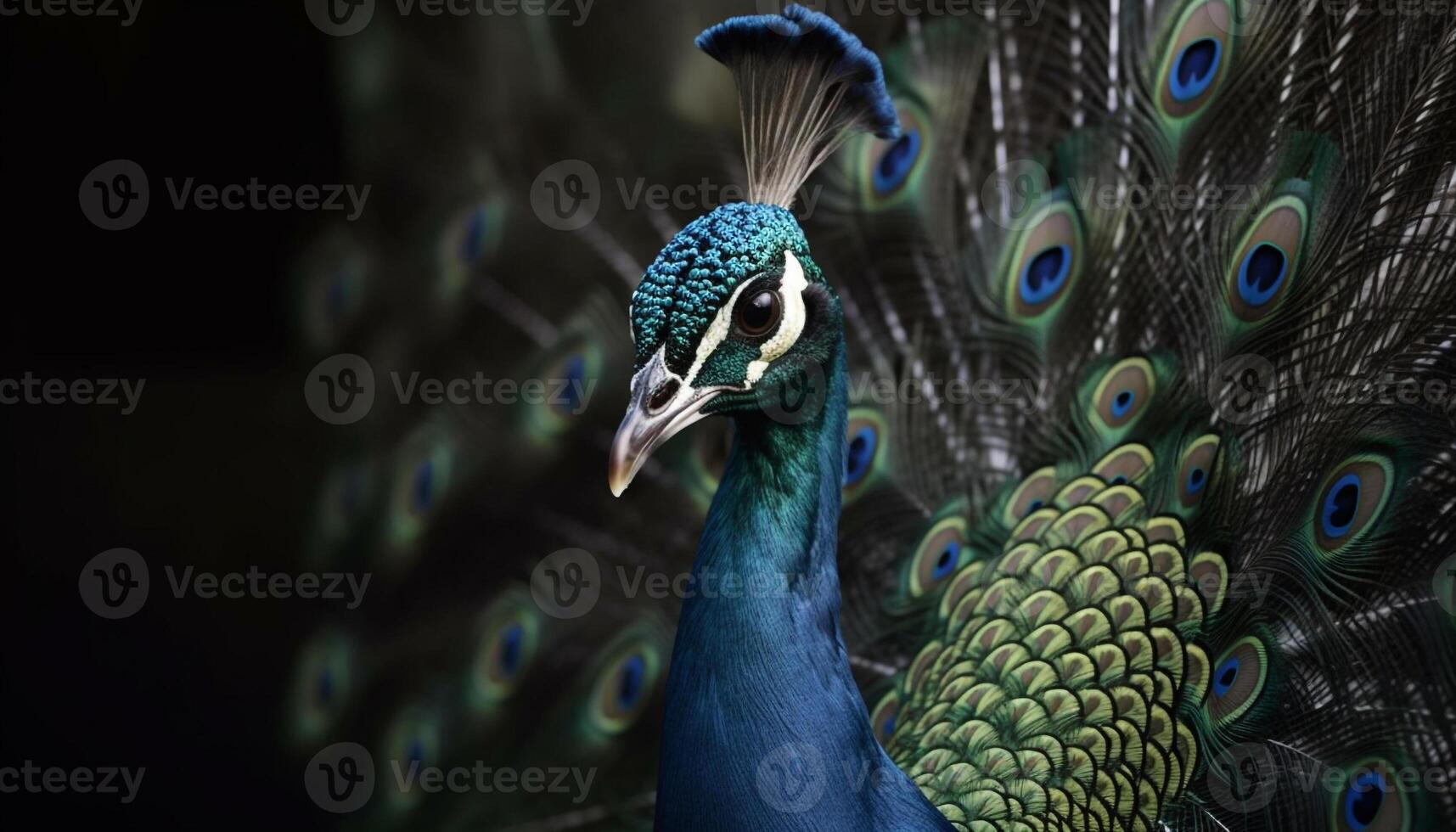 A vibrant peacock displays elegance and beauty in nature colors generated by AI photo