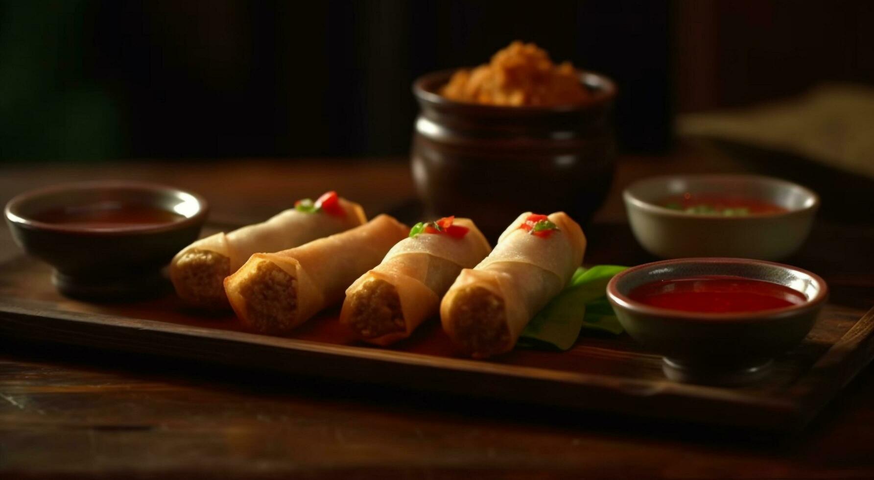 Freshness rolled up in a spring roll, a savory appetizer generated by AI photo