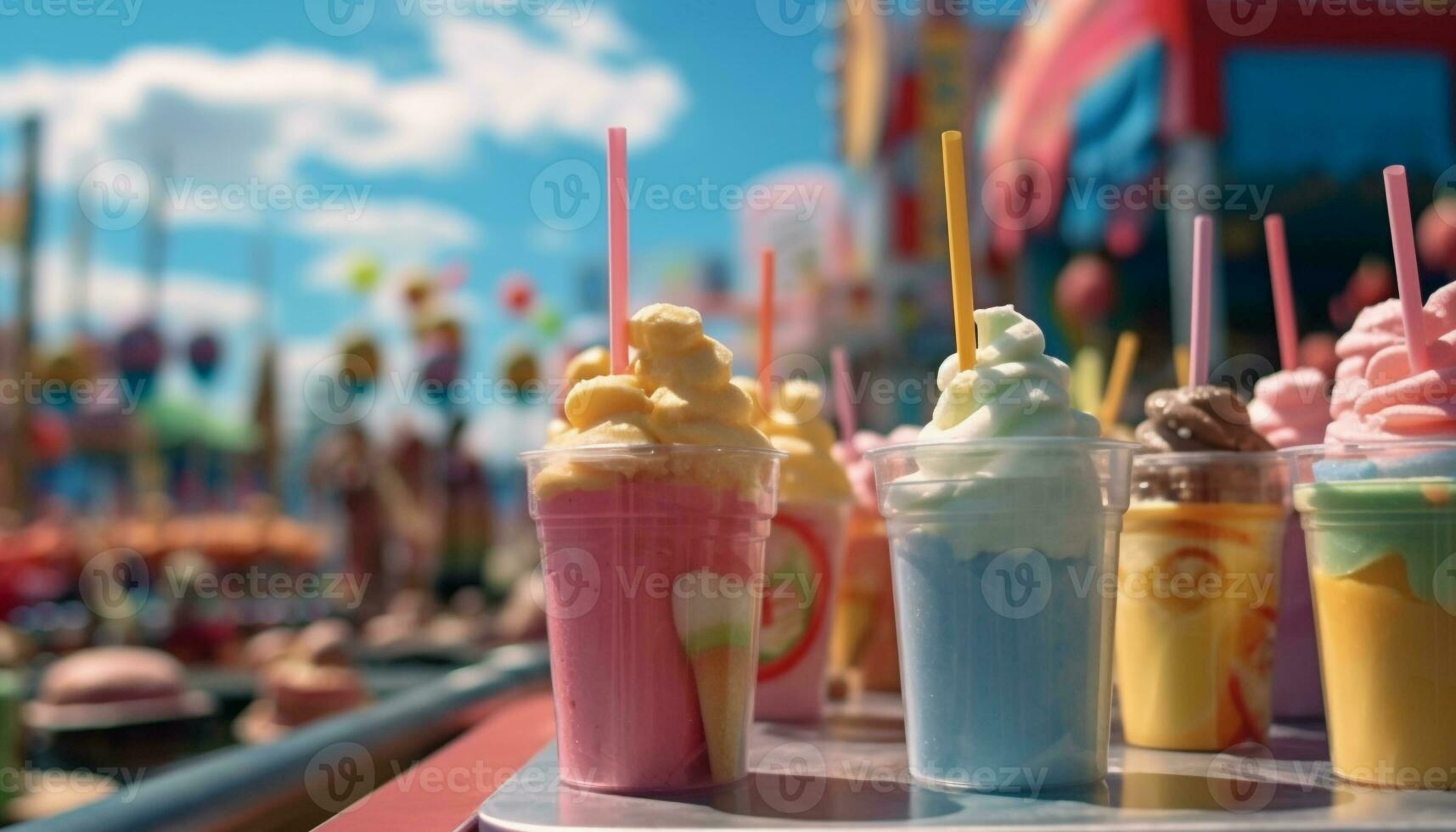 Summer fun with refreshing ice cream, gourmet desserts, and fruity drinks generated by AI photo