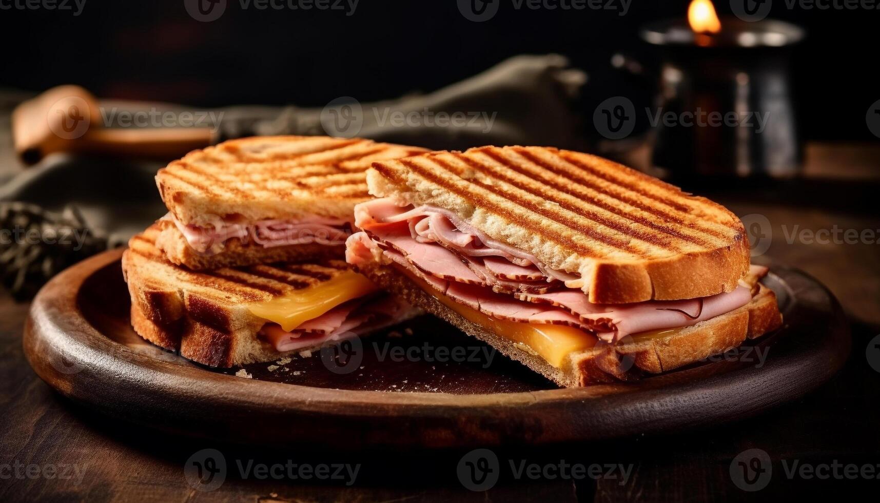 frescura y indulgencia en un rústico A la parrilla gastrónomo emparedado comida generado por ai foto