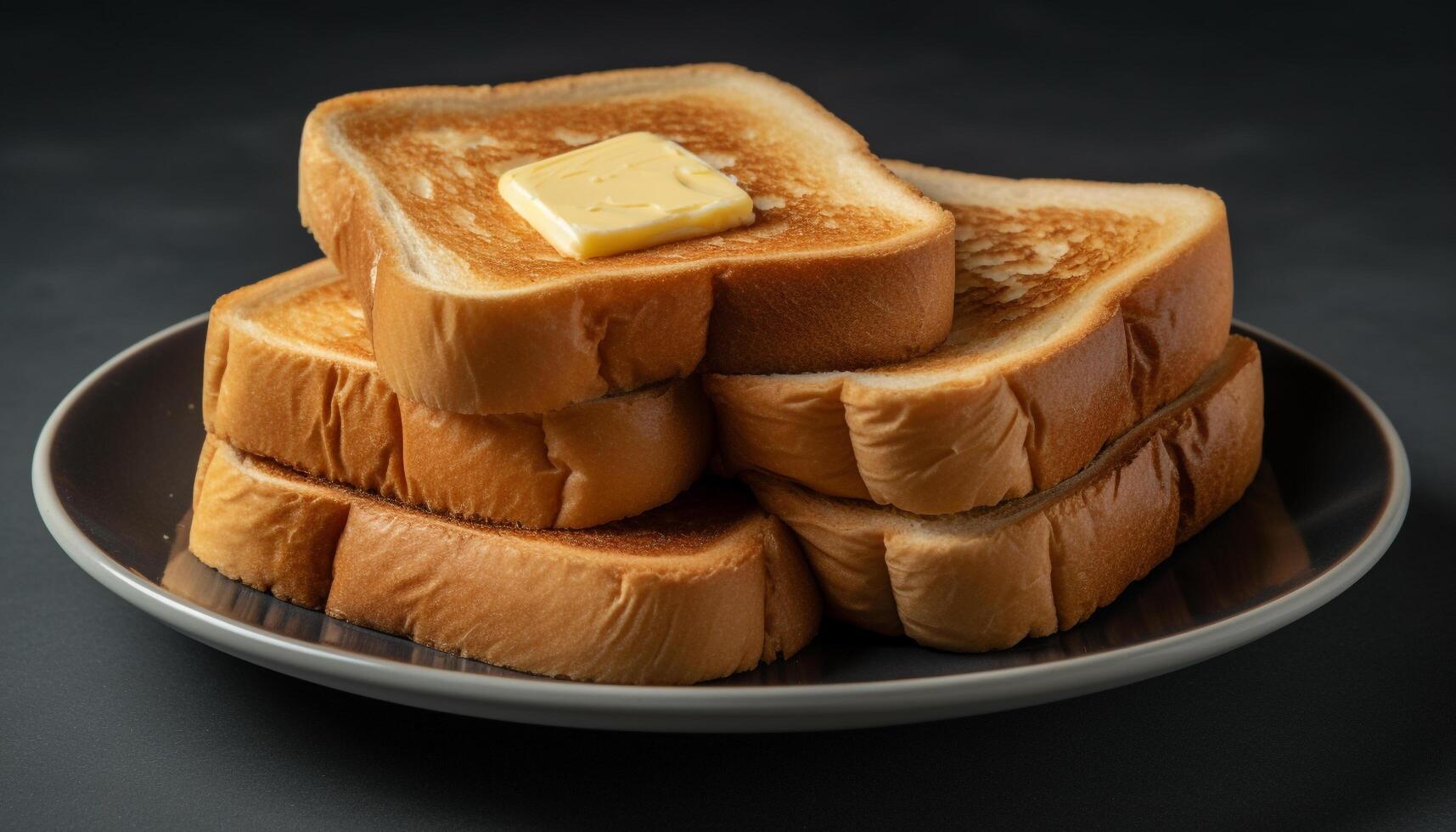 Freshly baked bread, buttered and topped with sweet honey generated by AI photo