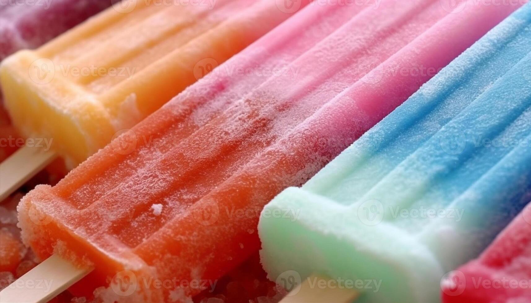 Multi colored fruit flavored ice cream candy snack on stick generated by AI photo