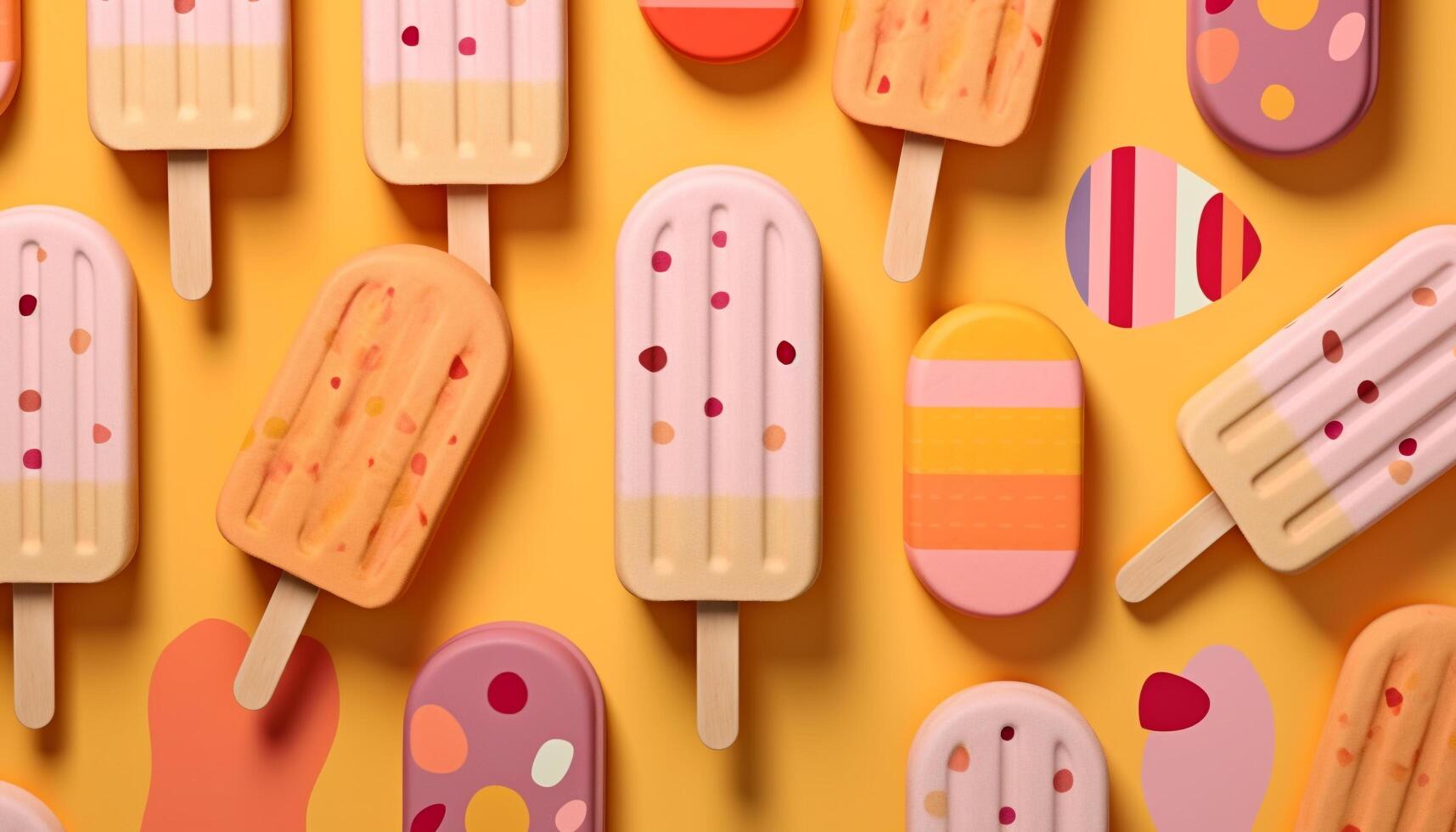 Flavored ice cream ball on a striped stick generated by AI 27905116