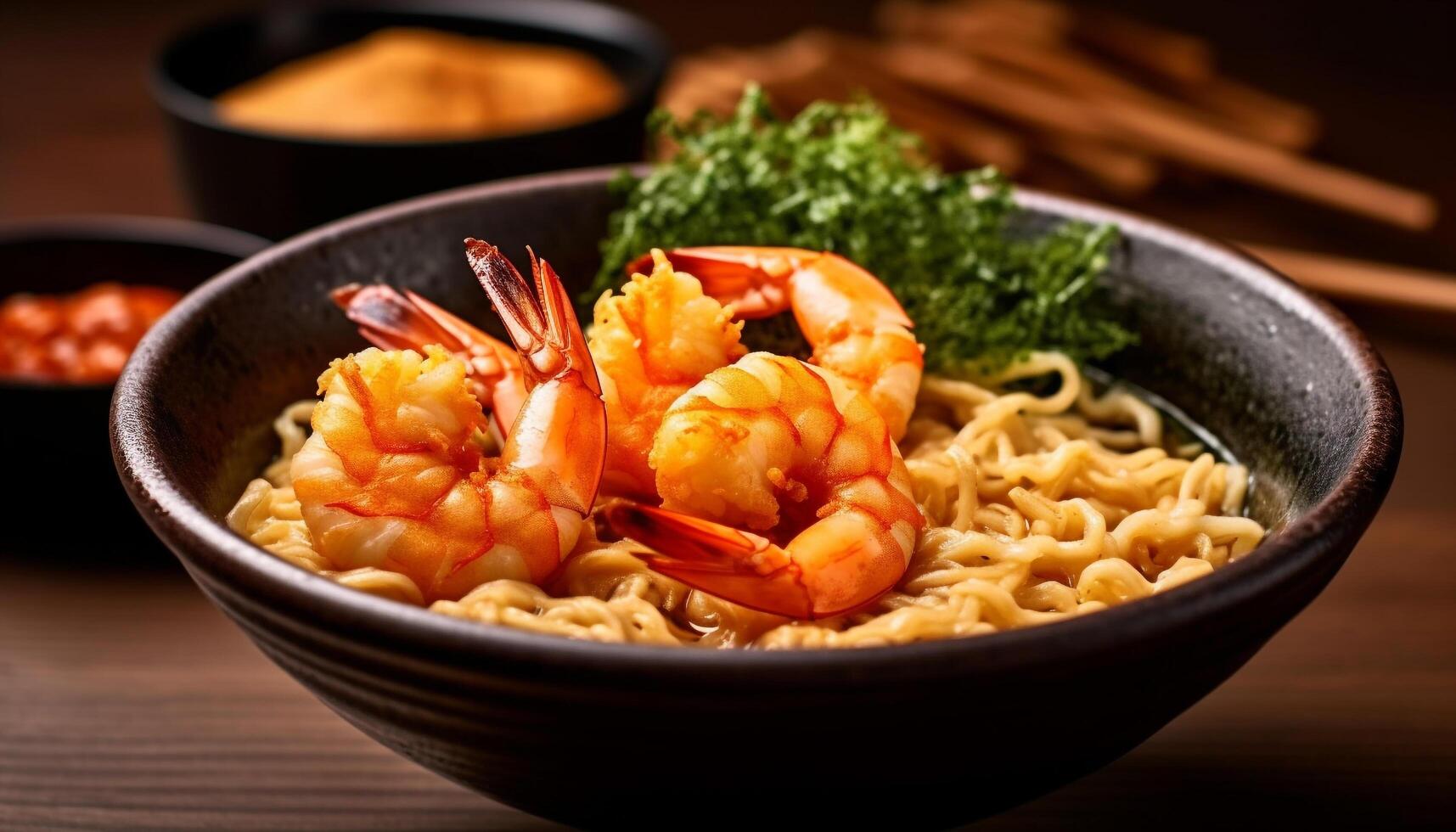 Freshness and cooked seafood in a gourmet bowl, ready to eat generated by AI photo