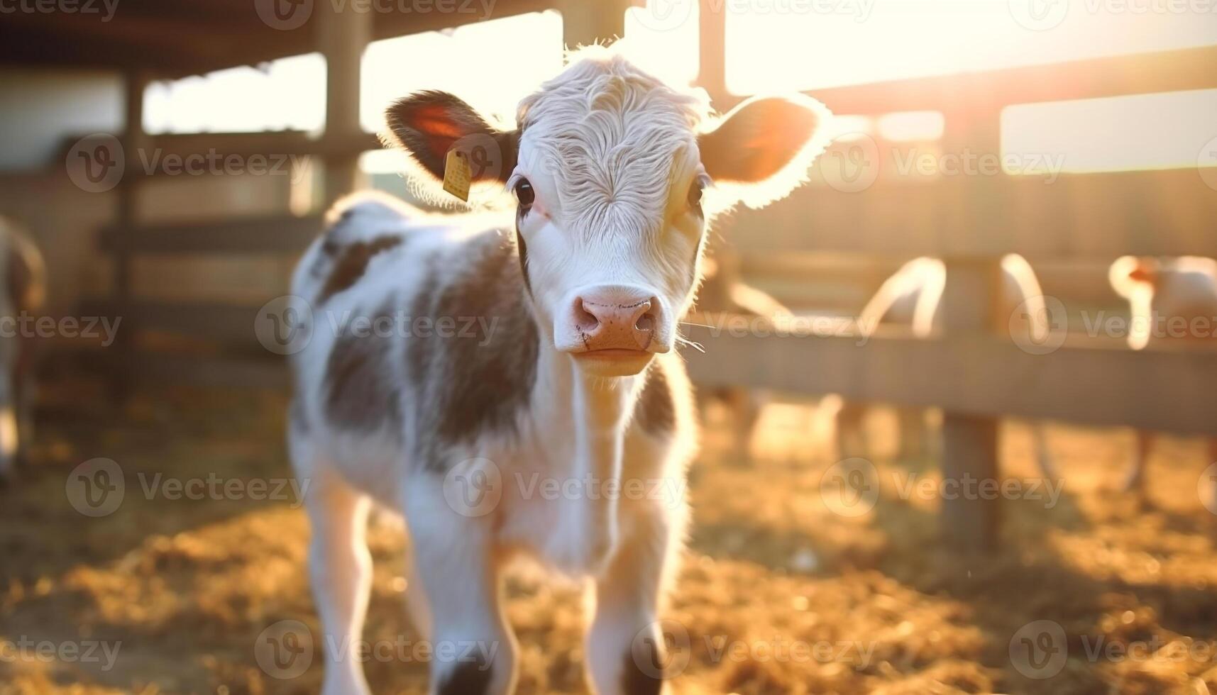 Cow grazing in a green meadow, under the summer sun generated by AI photo