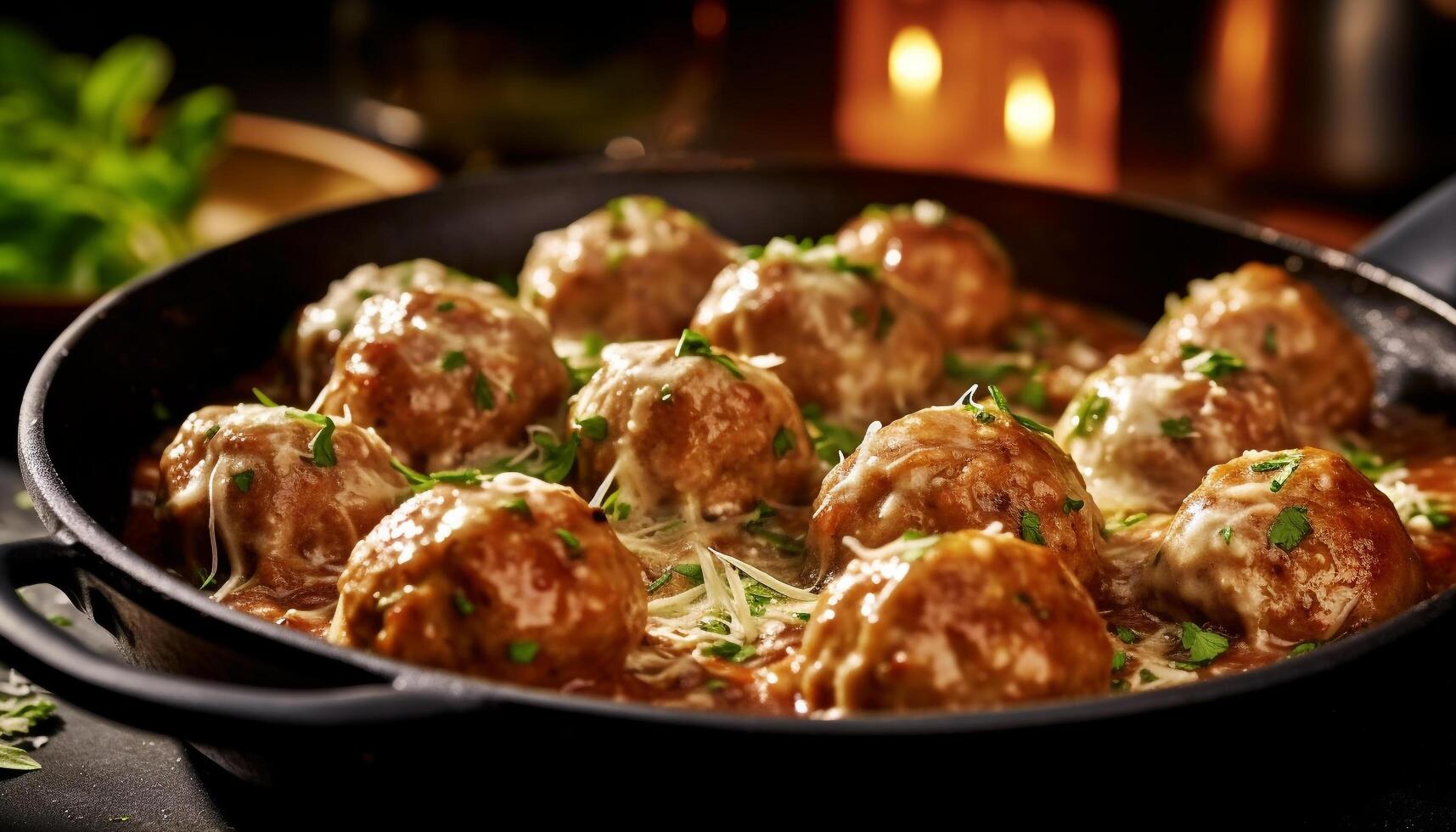 Grilled meatball appetizer with fresh vegetables, ready to eat on plate generated by AI photo