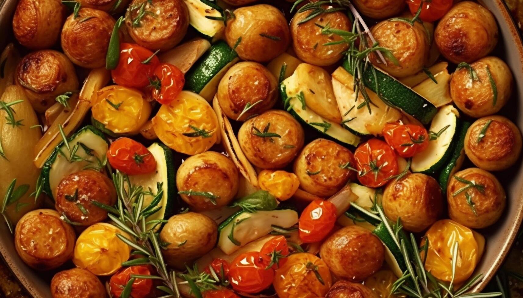 Freshness and nature on a plate healthy vegetarian gourmet meal generated by AI photo