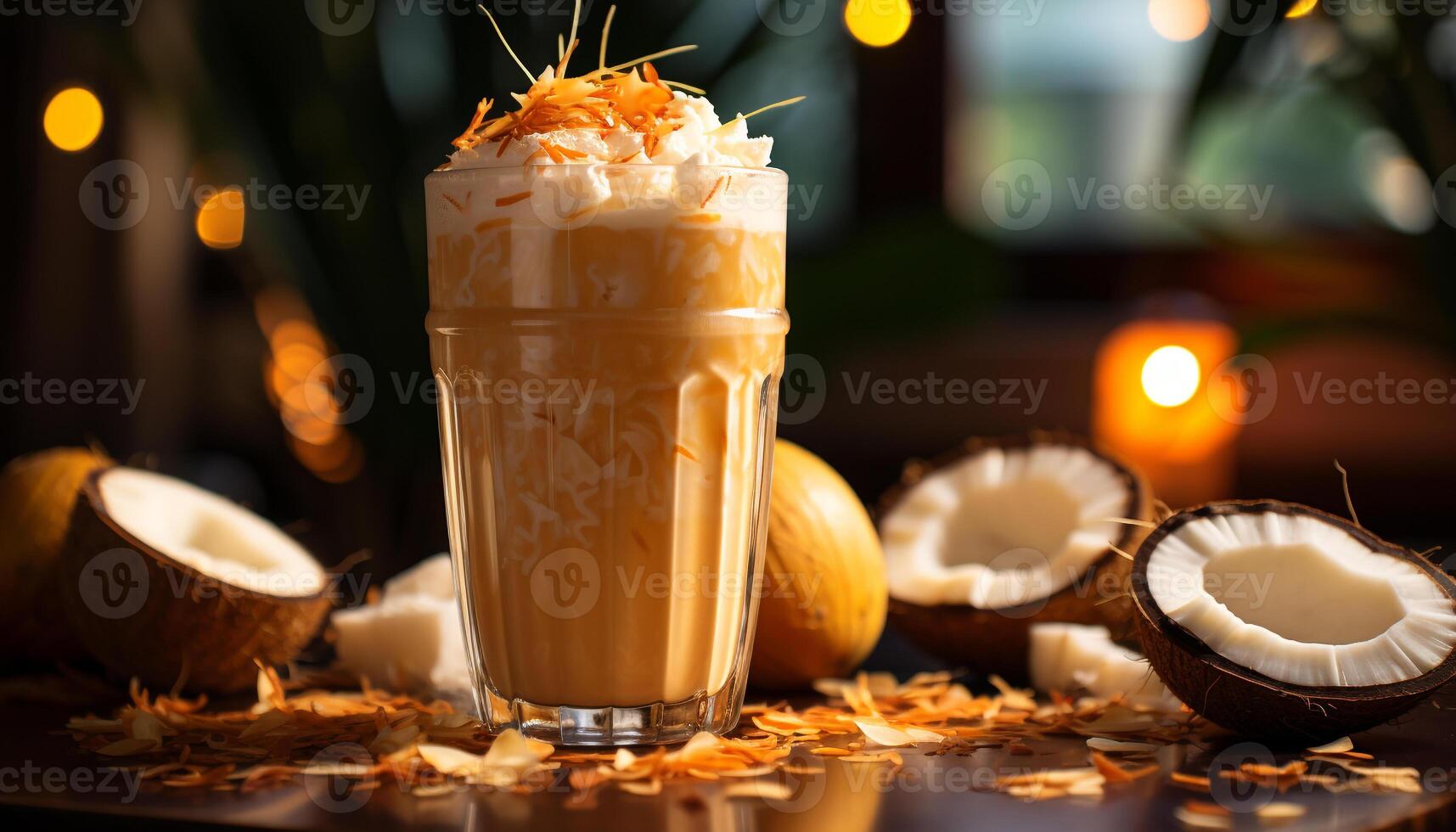 Refreshing cocktail on a wooden table, indulgence in nature celebration generated by AI photo