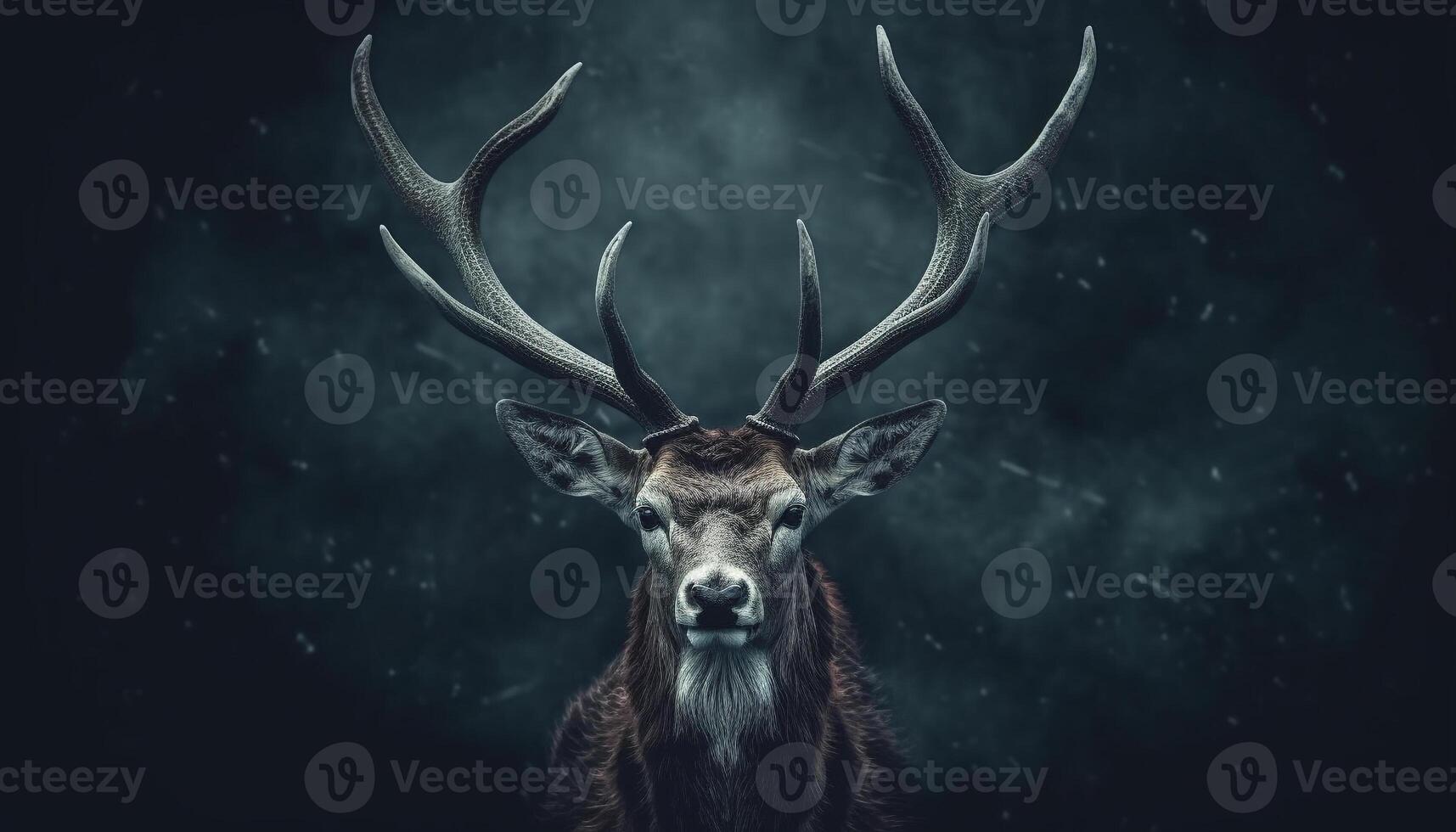 Majestic stag stands in snowy forest, looking at camera tranquilly generated by AI photo