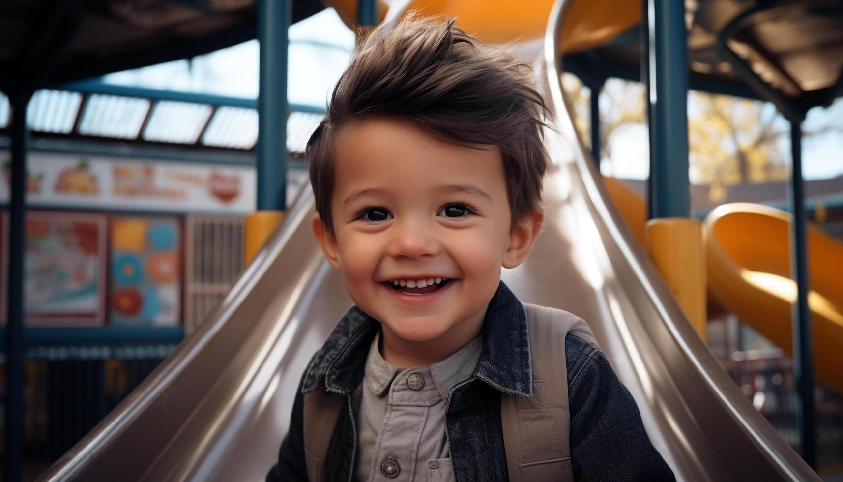 Smiling child, cheerful happiness, cute boys, one person portrait generated by AI photo