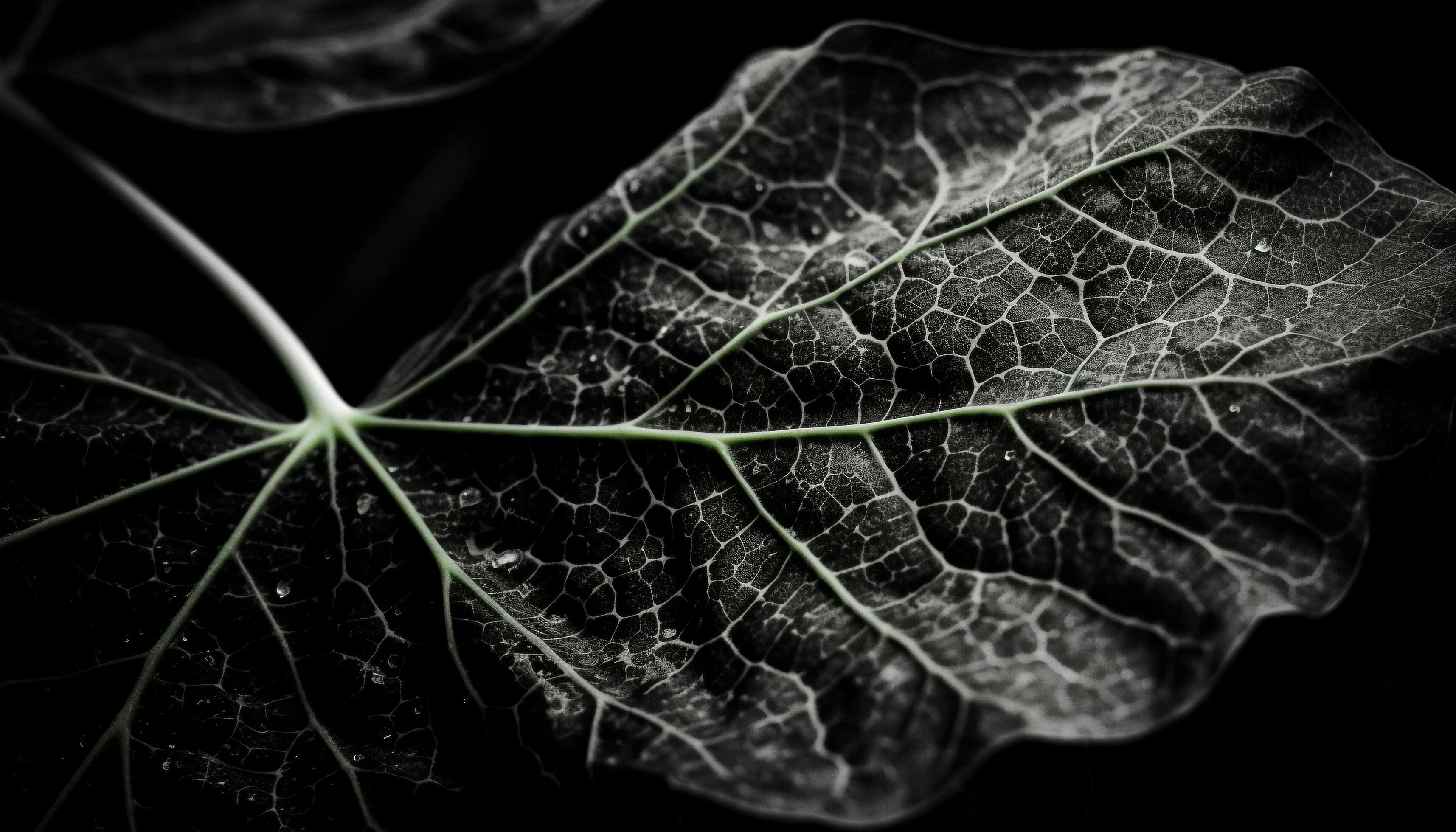 Fresh organic vegetable salad with leaf veins on black background