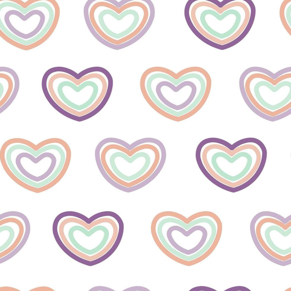 Seamless pattern with abstract simple rainbow colored hearts. Childish cute print. Vector graphics.