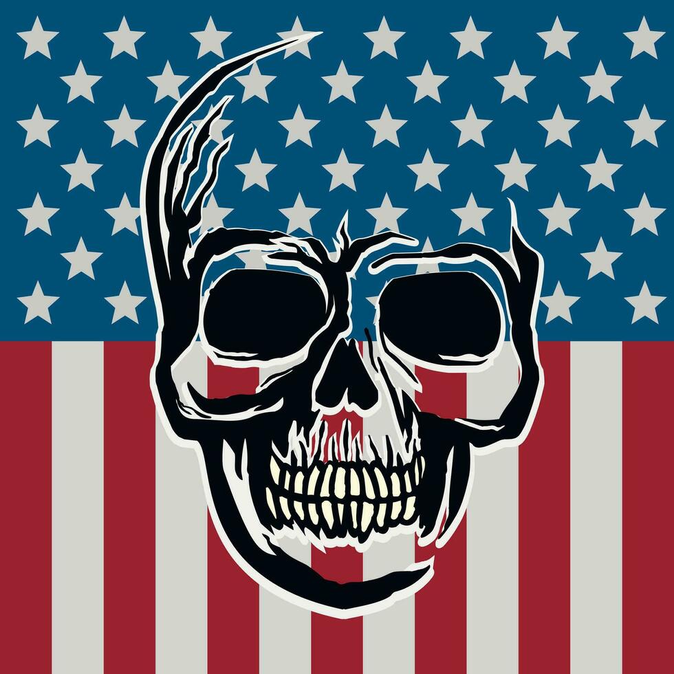 skull with american flag, grunge vintage design t shirts vector