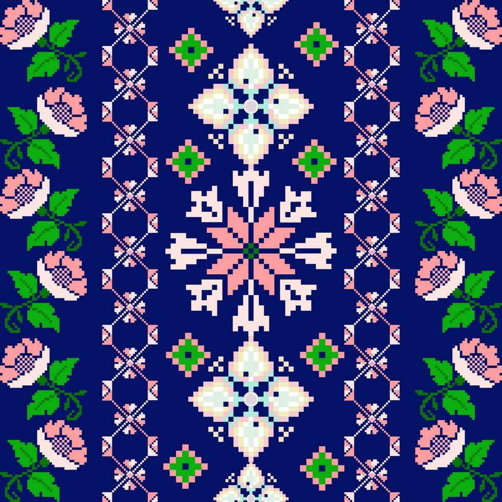 floral cruzar puntada bordado en blanco fondo.geometrico étnico oriental sin costura modelo tradicional.azteca estilo resumen vector ilustración.diseño para textura,tela,ropa,envoltura,pareo.