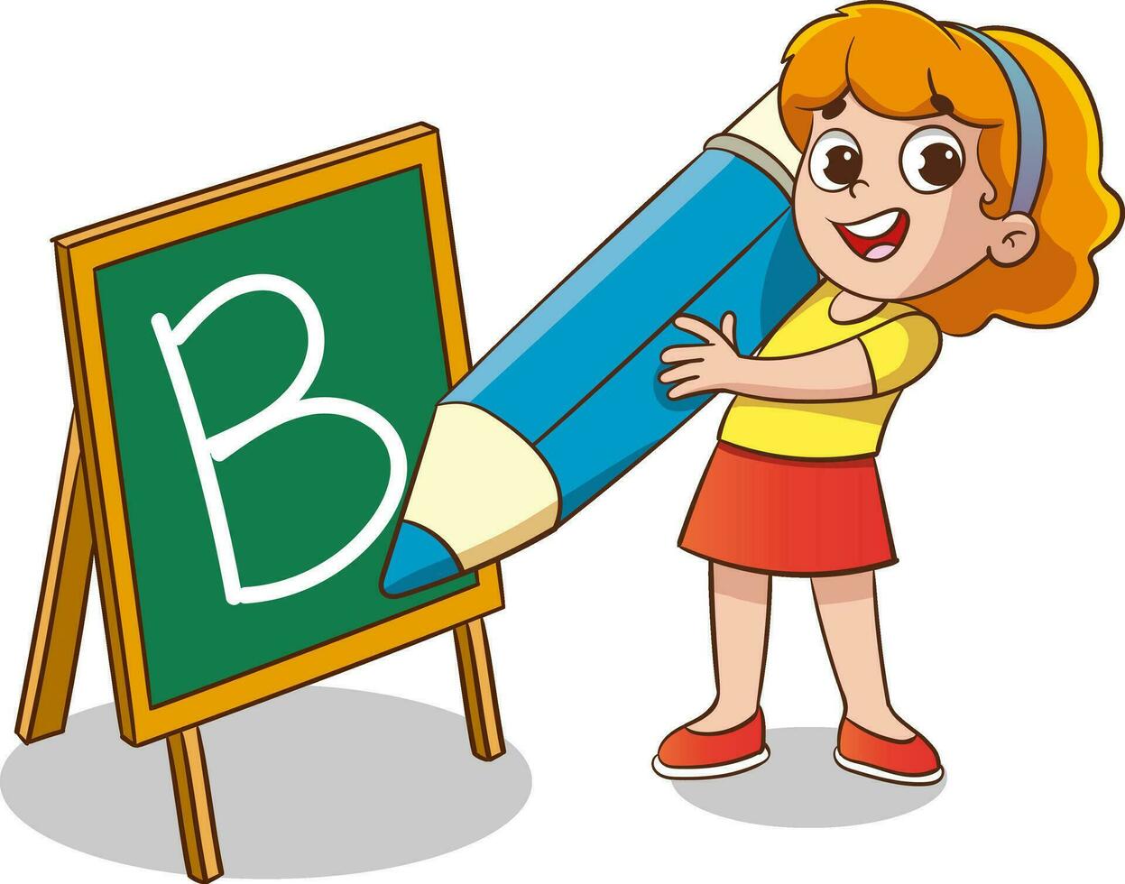 vector illustration of cute children writing with a big pen.kid education design.
