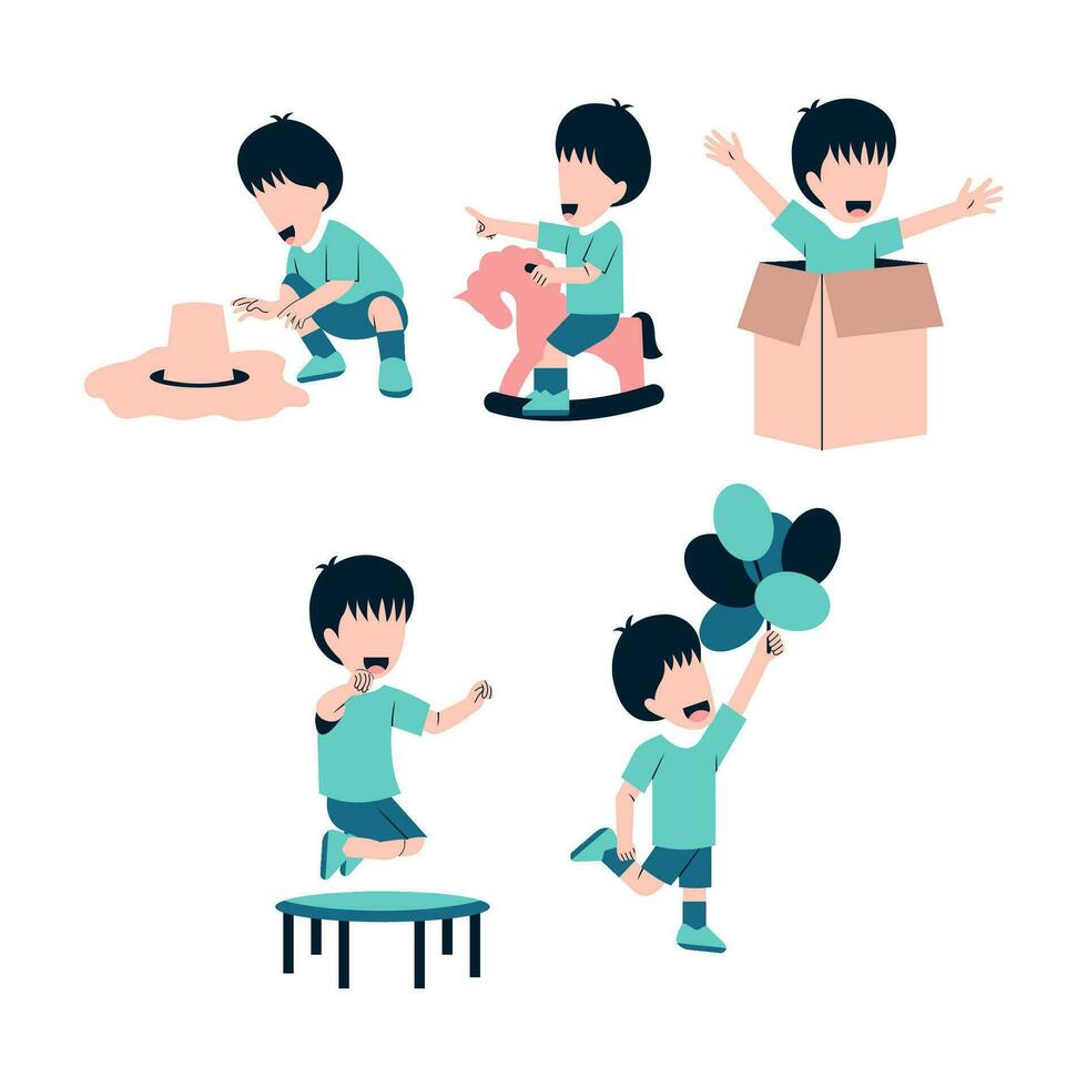 Set Of Little Boy Playing vector