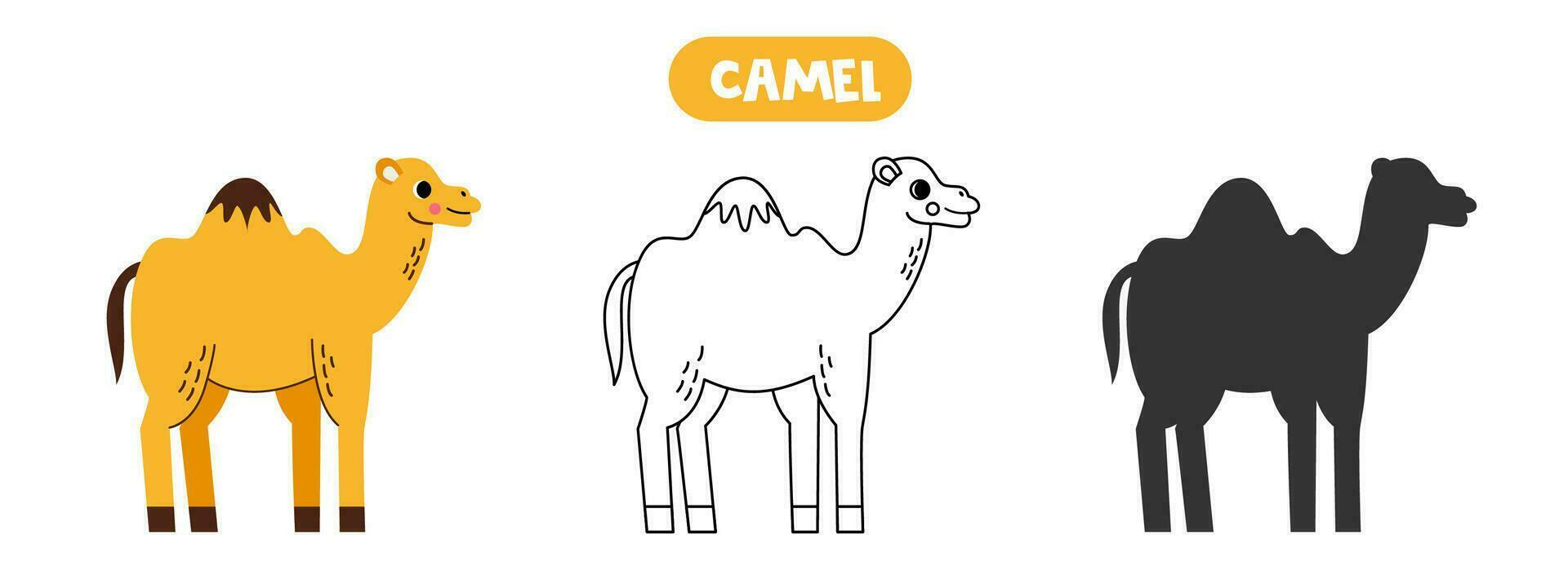 vistoso imagen, negro y blanco ilustración, vector silueta. linda dibujos animados camello.