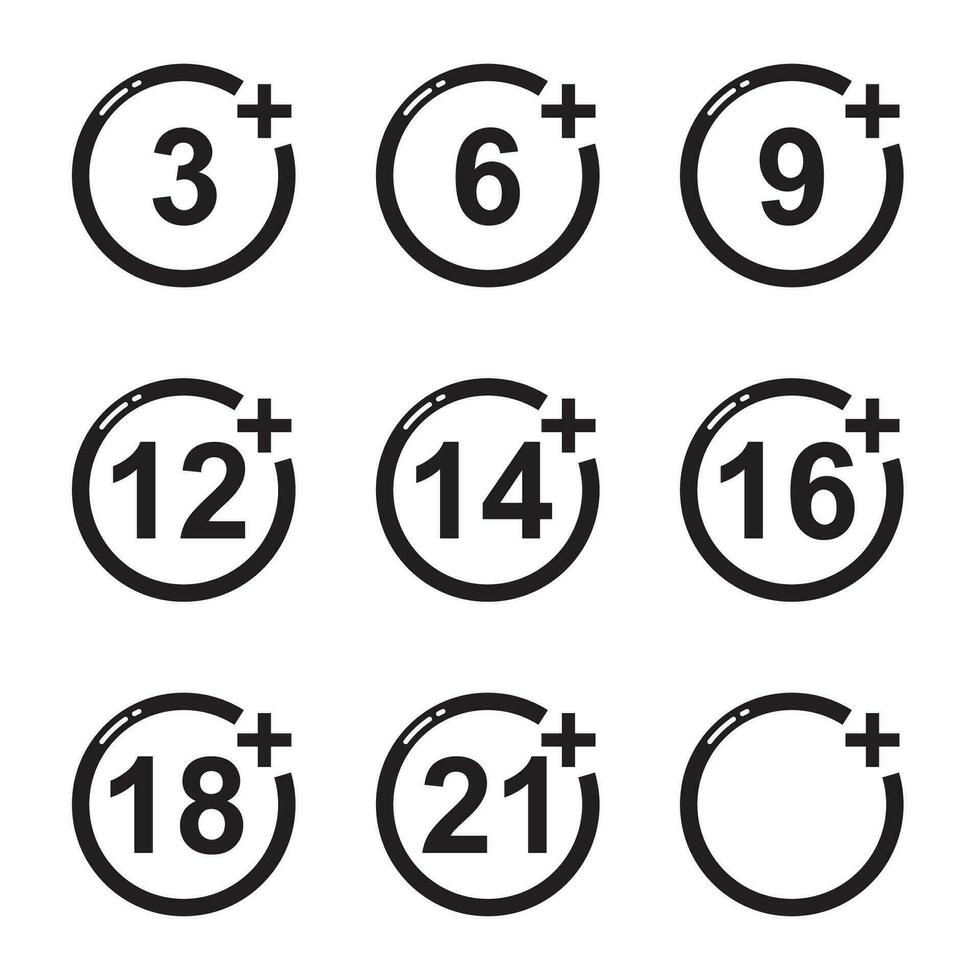 Movie age limit sign set, adults content only age restriction vector