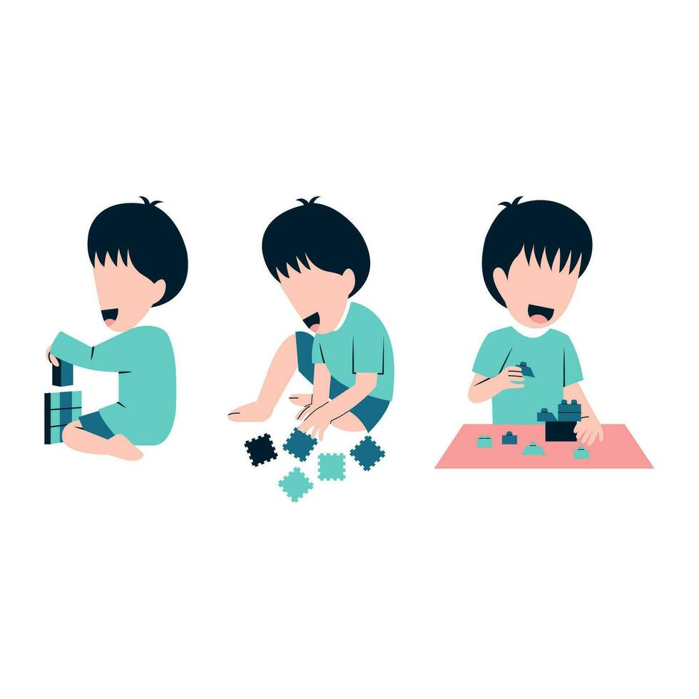 Set Of Little Boy Playing Blocks vector