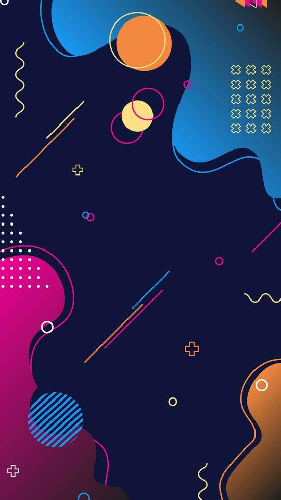 Stylish dark background with bright Memphis-style elements. Template for text placement. Template is suitable for Instagram stories and other social networks vector
